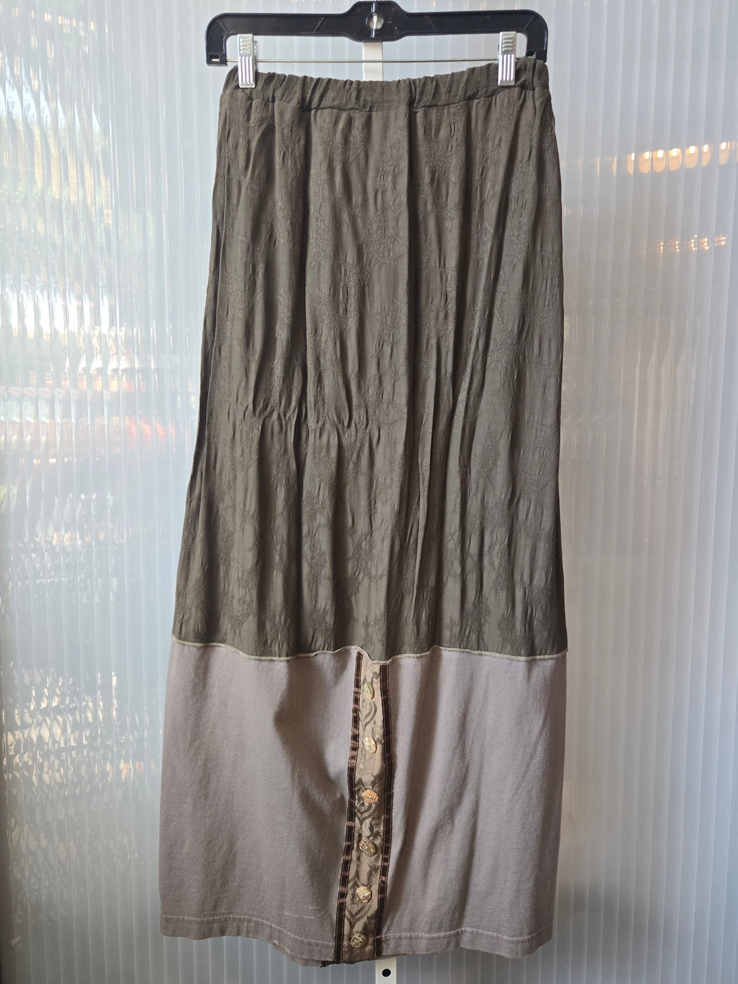 1990s Boho Patchwork Blouse and Skirt Set with Abalone Buttons