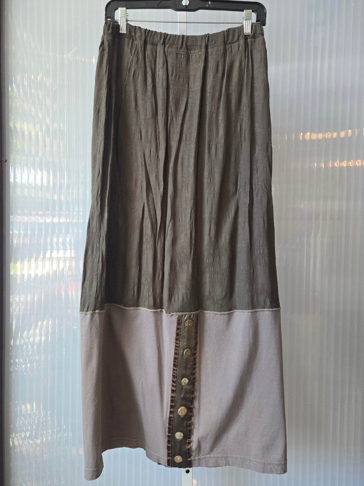 1990s Boho Patchwork Blouse and Skirt Set with Abalone Buttons