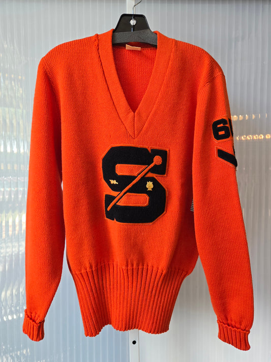 1950s/60s Orange V-Neck Letterman Sweater