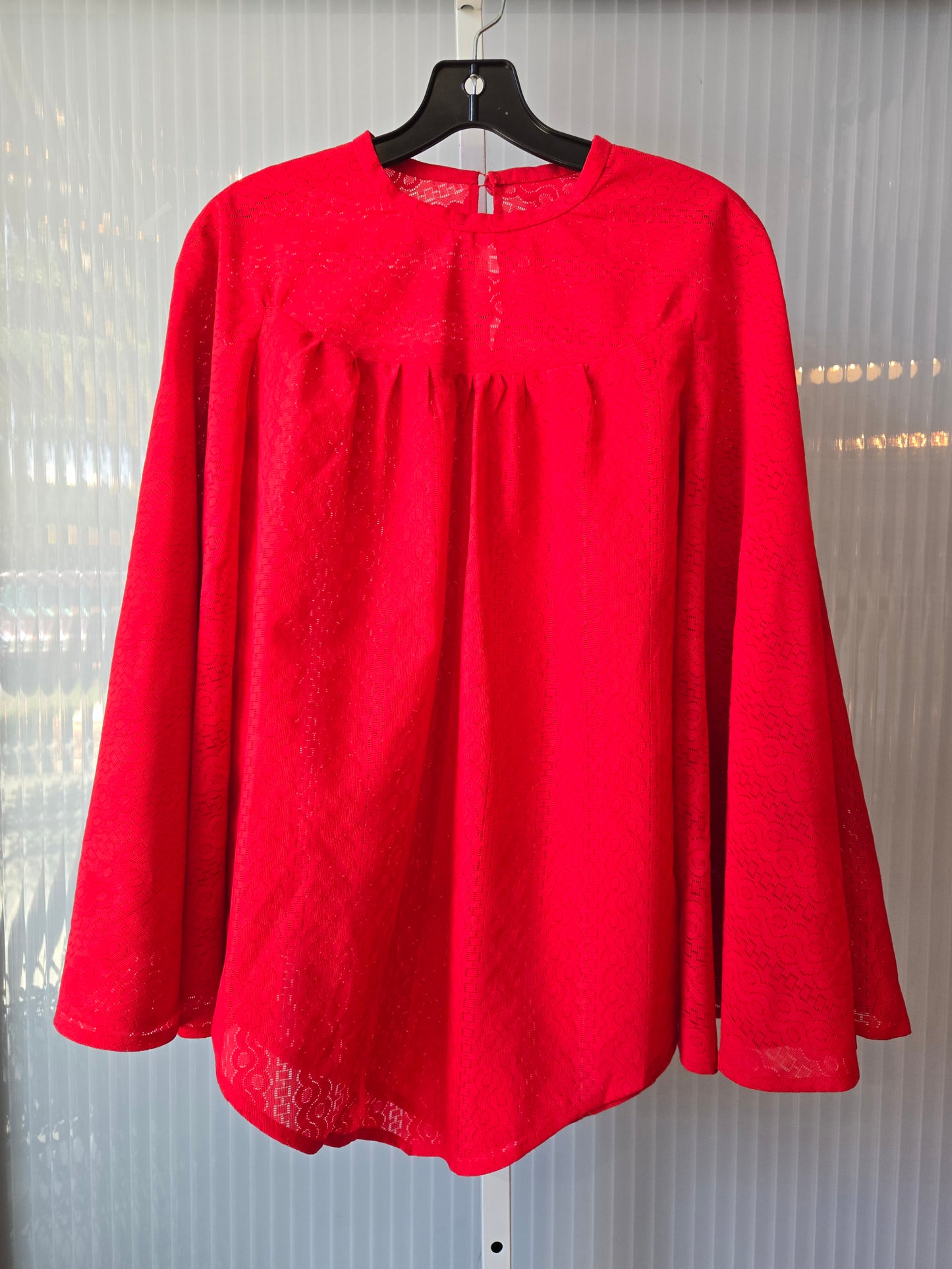 1970s Billowing Gathered Bright Red Lace Blouse & Pants Set