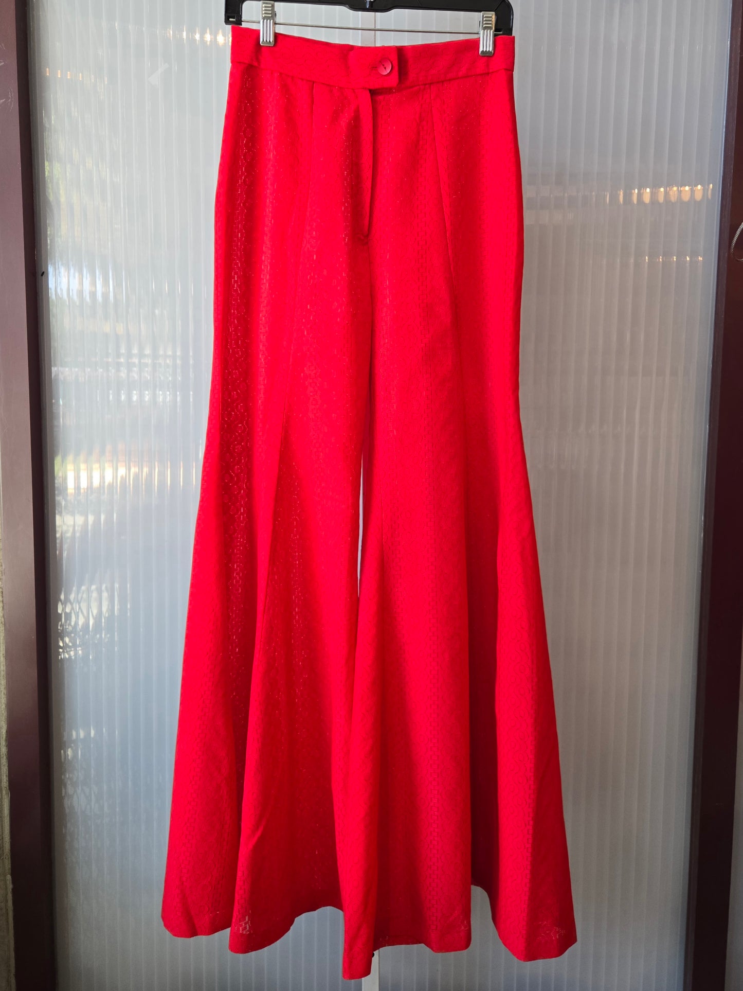 1970s Billowing Gathered Bright Red Lace Blouse & Pants Set
