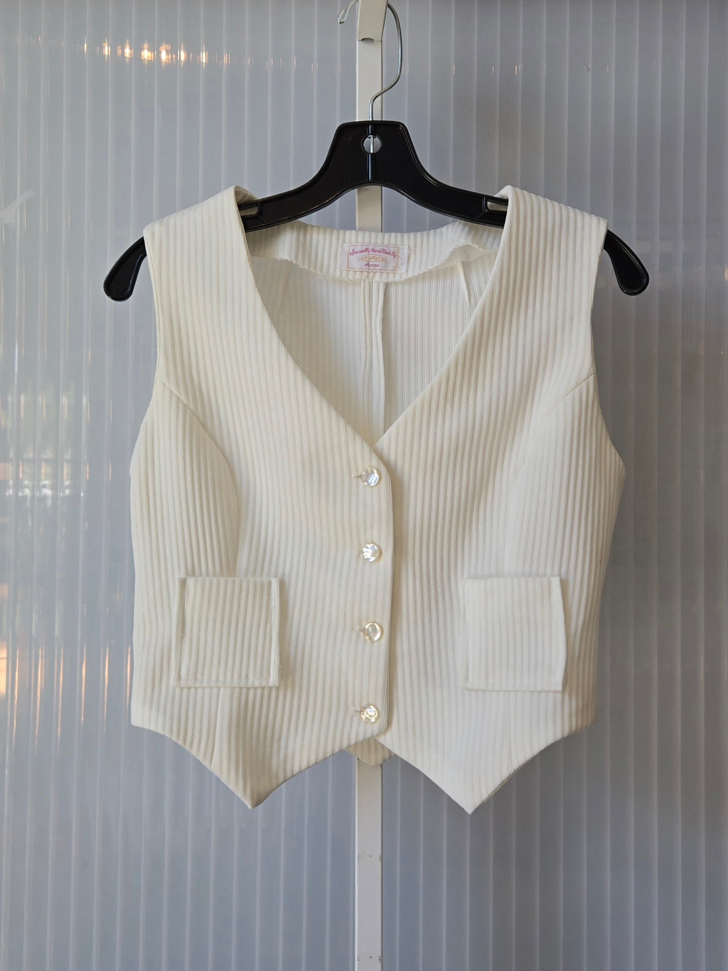 1970s White Ribbed Vest & Bellbottom Pants Set