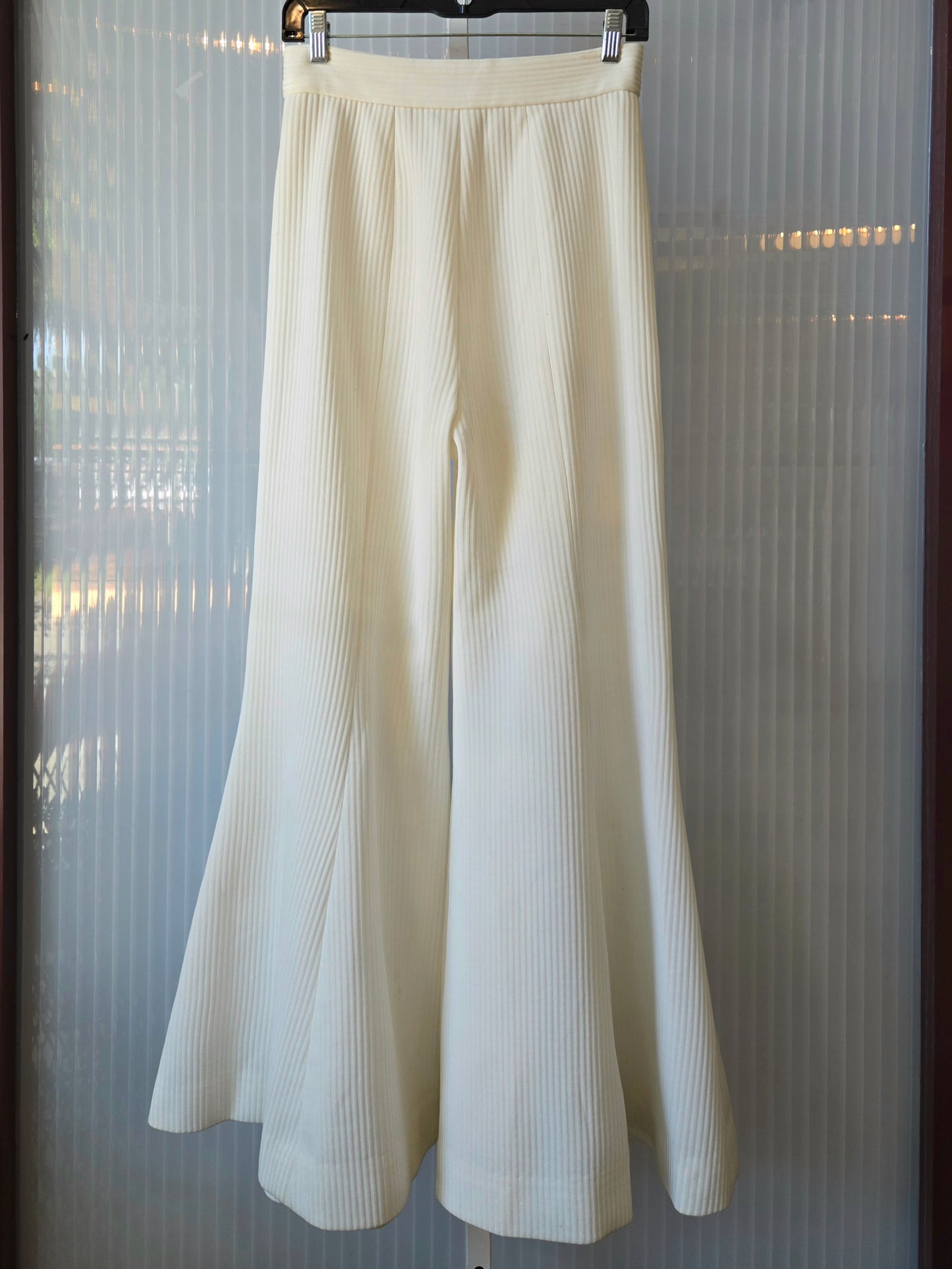 1970s White Ribbed Vest & Bellbottom Pants Set