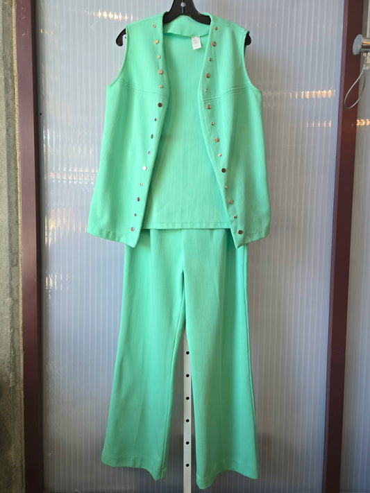 1970s Mint Green Vest & Pants Set w/ Silver Studs