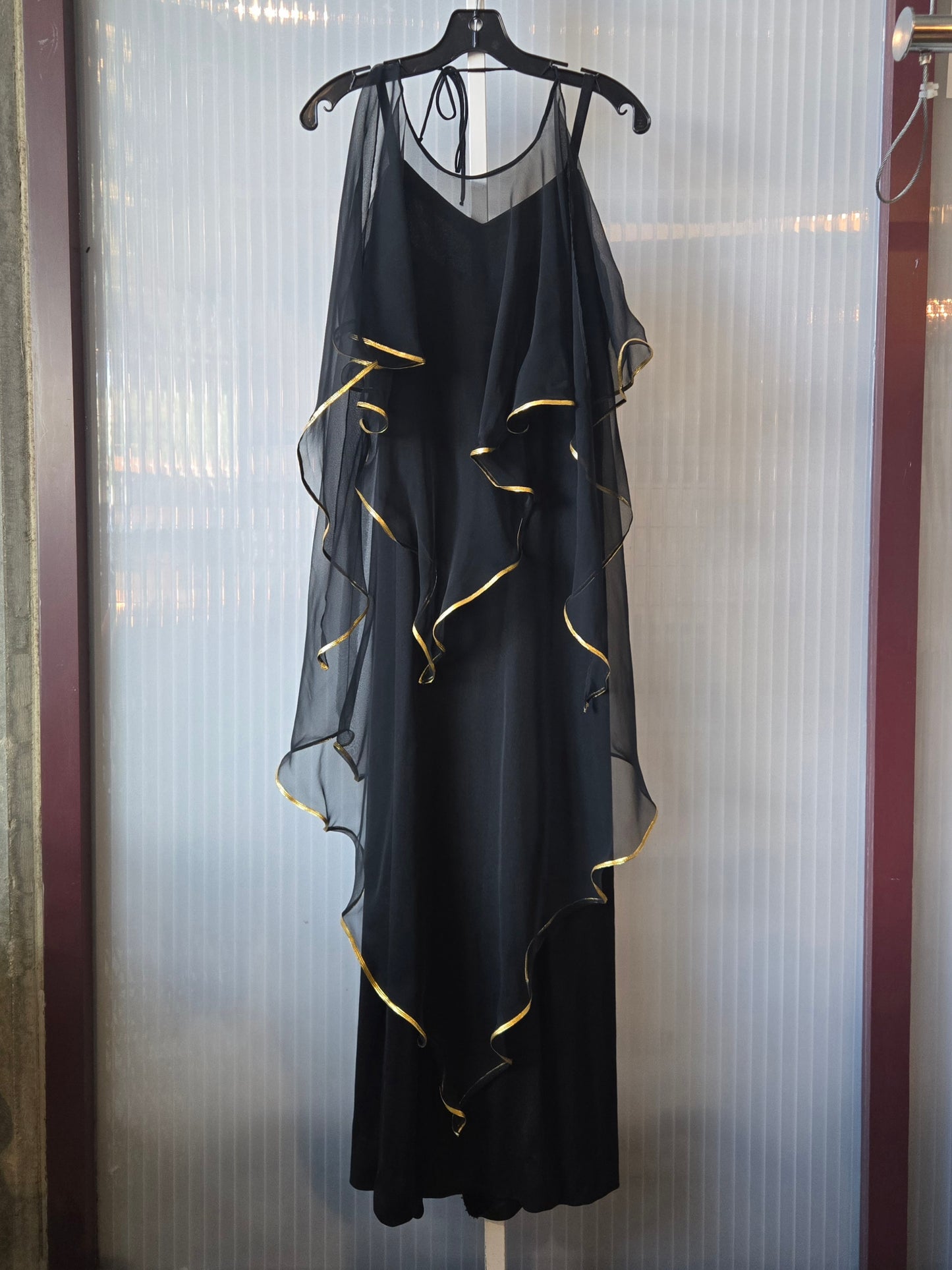 1970s Union-made Black Cocktail Dress with Gold Accents