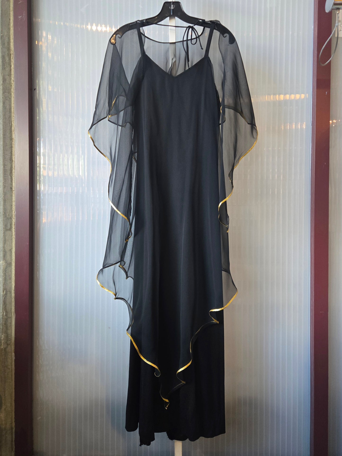 1970s Union-made Black Cocktail Dress with Gold Accents