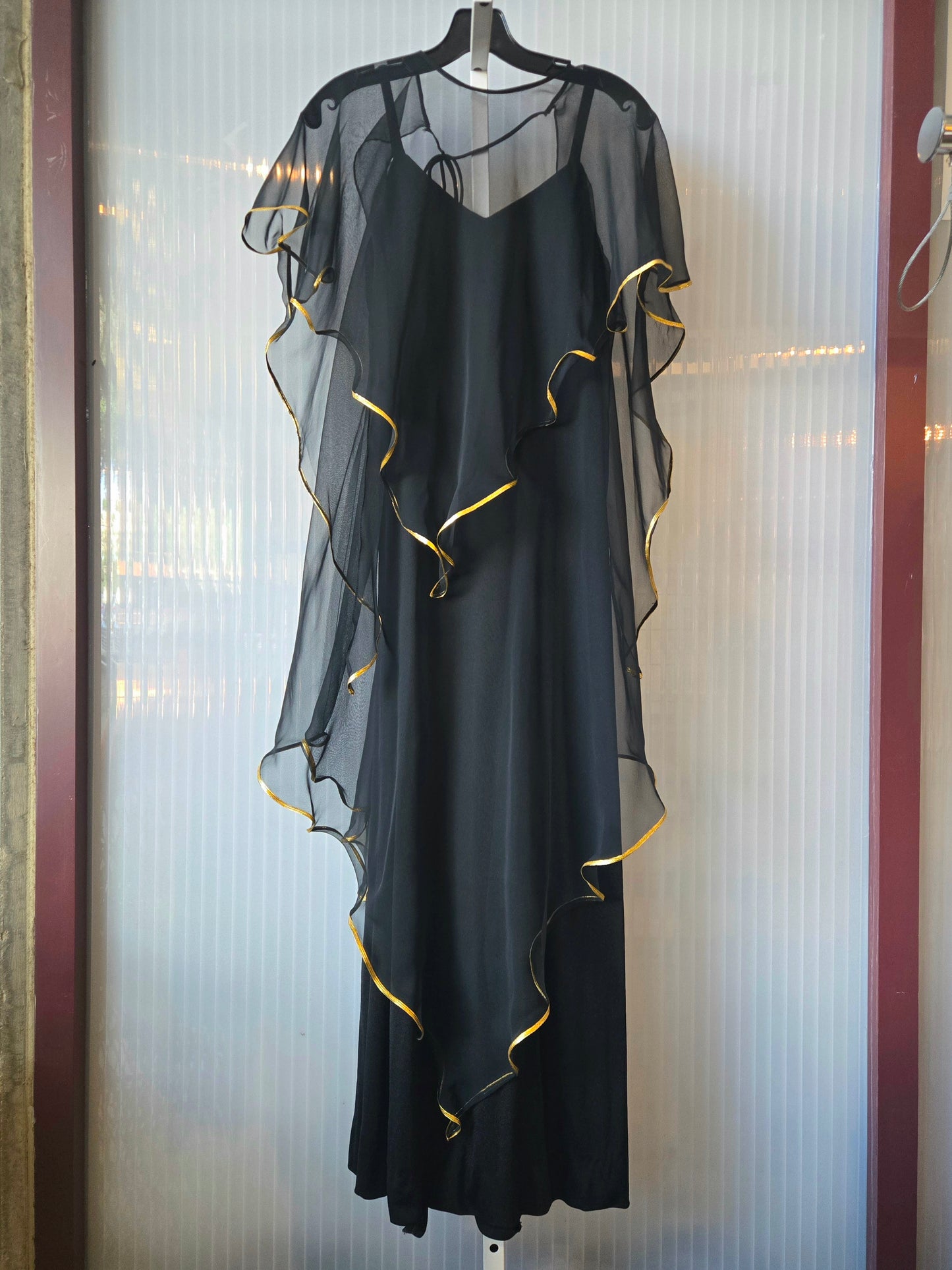 1970s Union-made Black Cocktail Dress with Gold Accents
