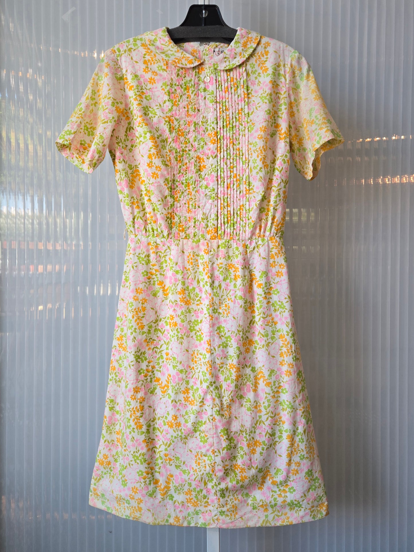 1960s Pink Green Yellow Floral Shirtwaist Dress
