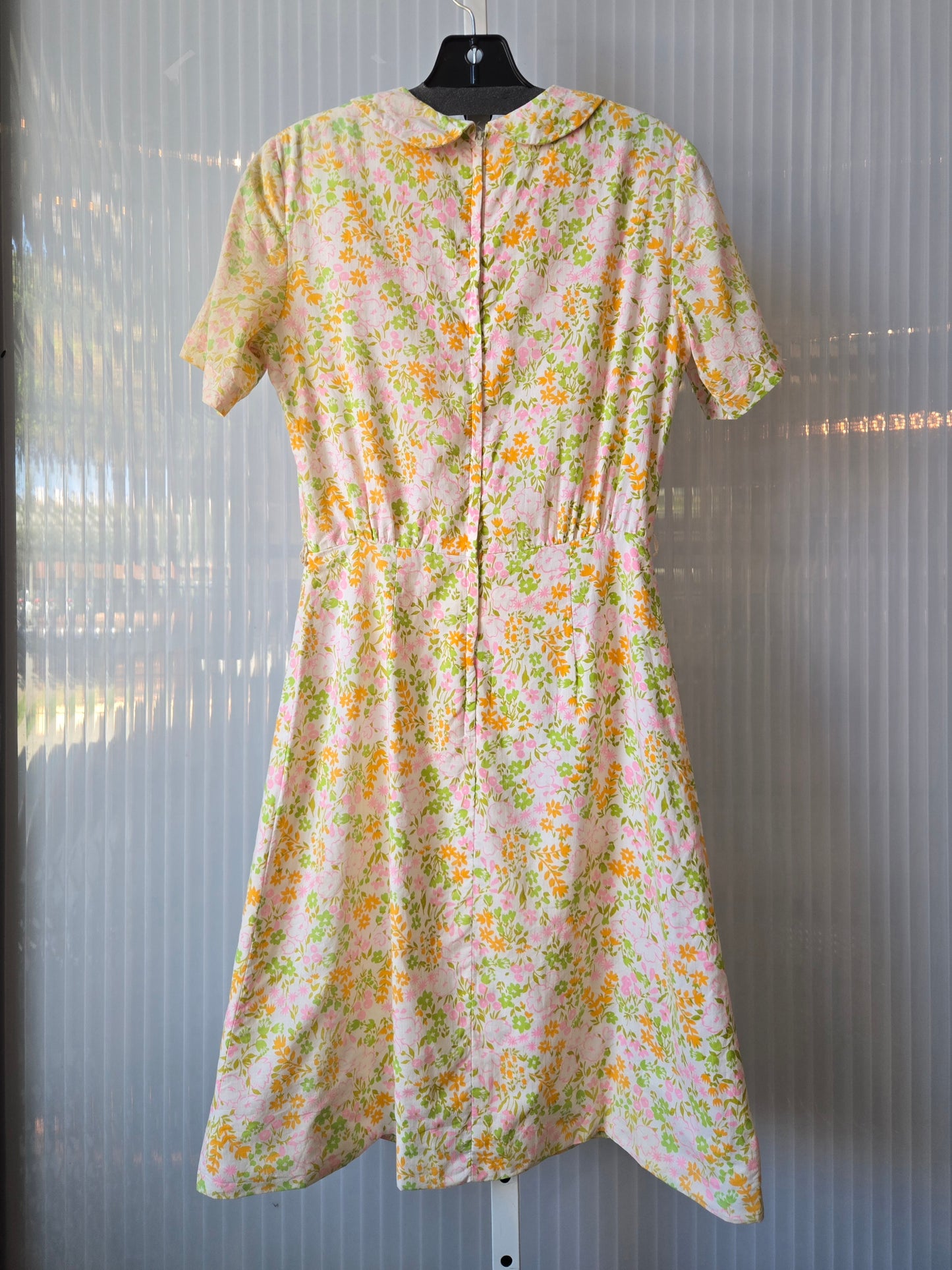 1960s Pink Green Yellow Floral Shirtwaist Dress