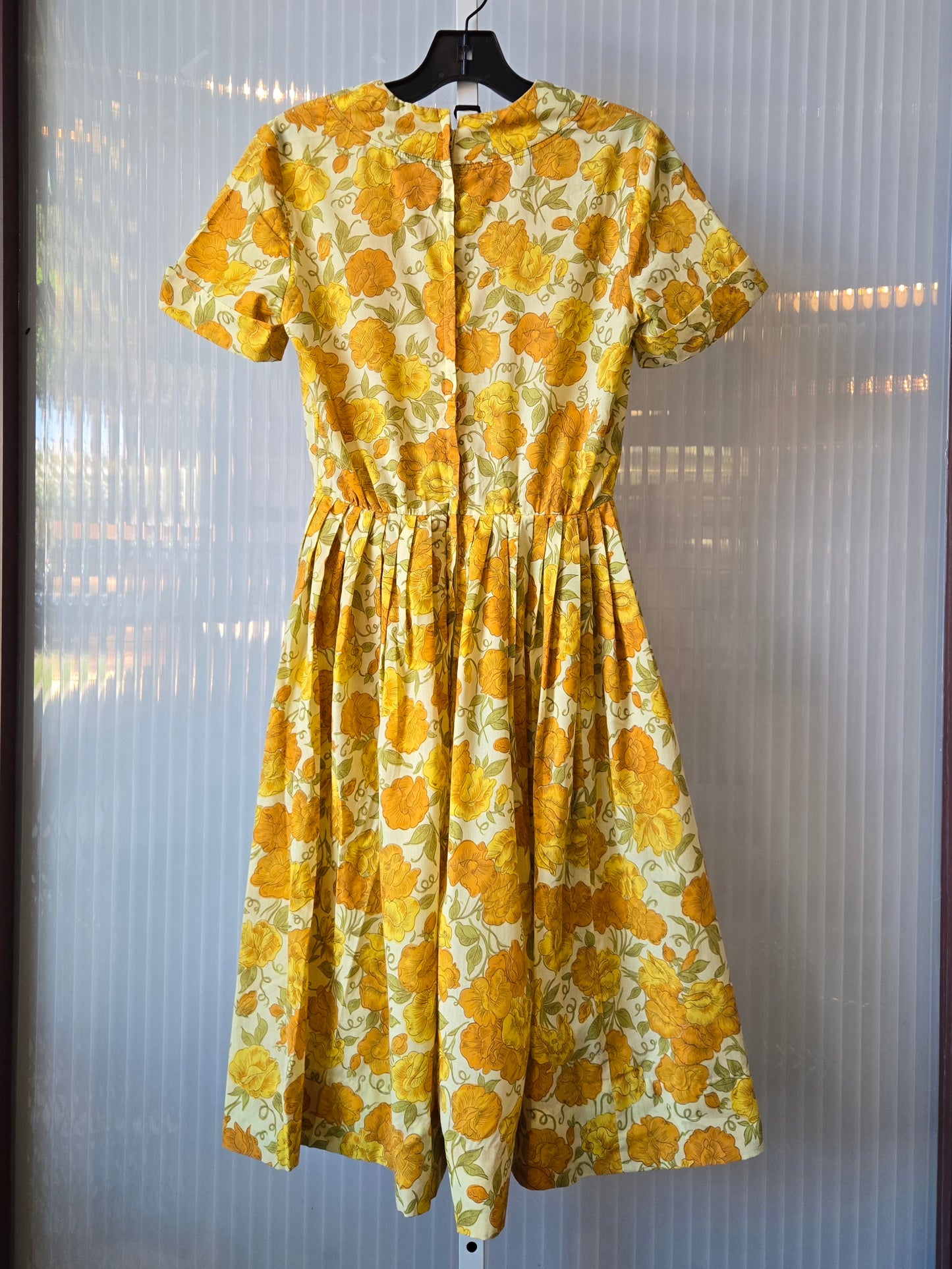 1950s Yellow Orange & Green Floral Dress