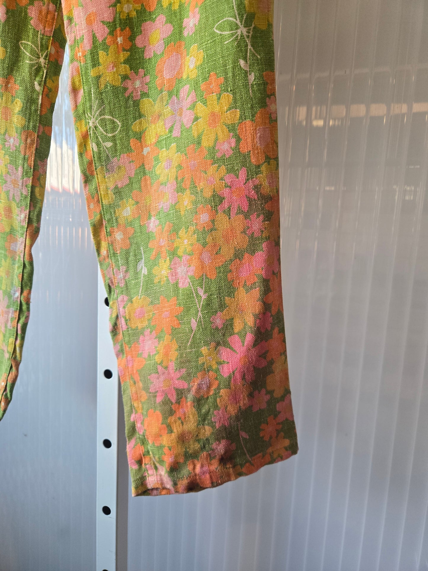 1970s Green Flower Power Pants