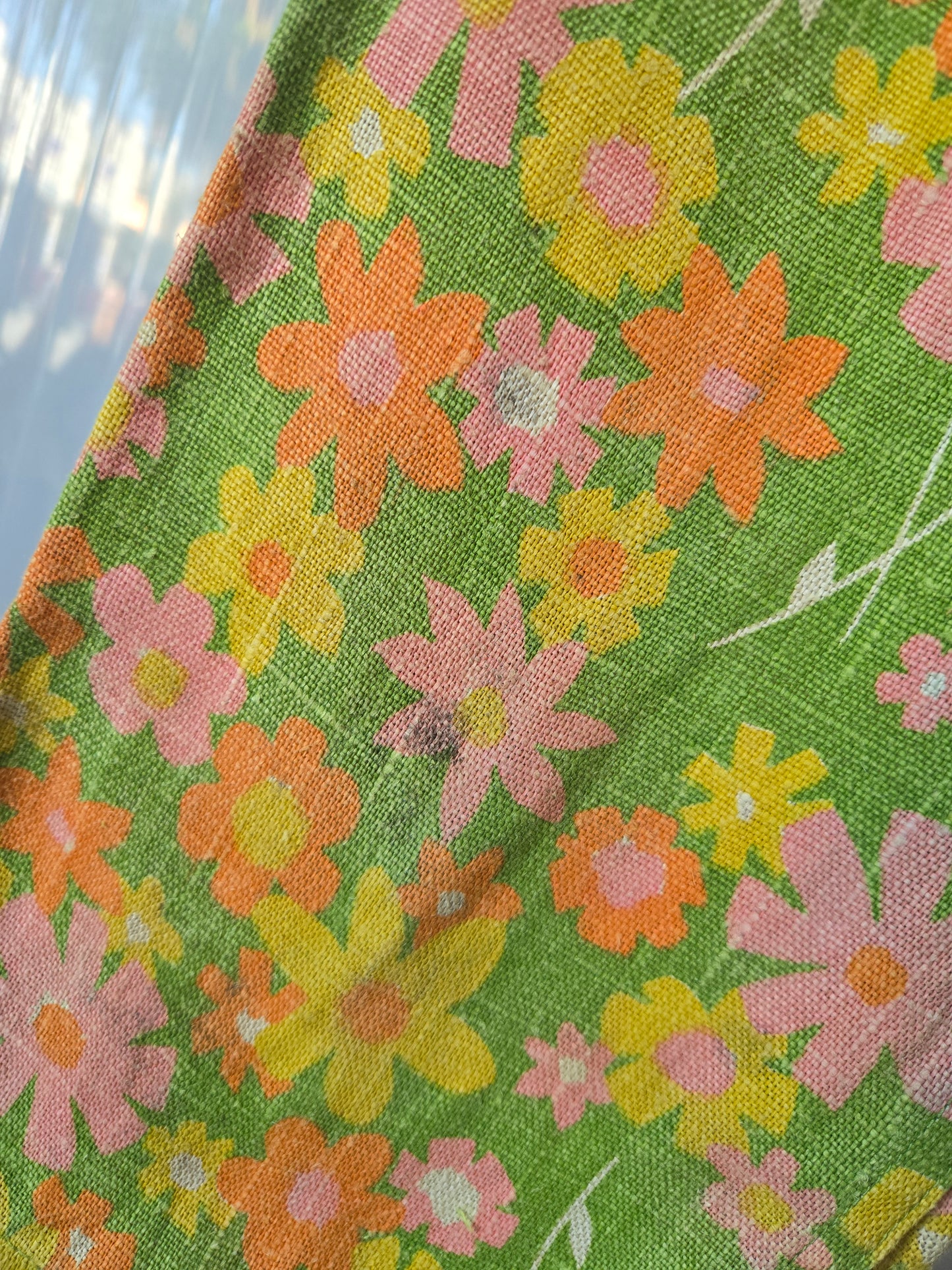 1970s Green Flower Power Pants