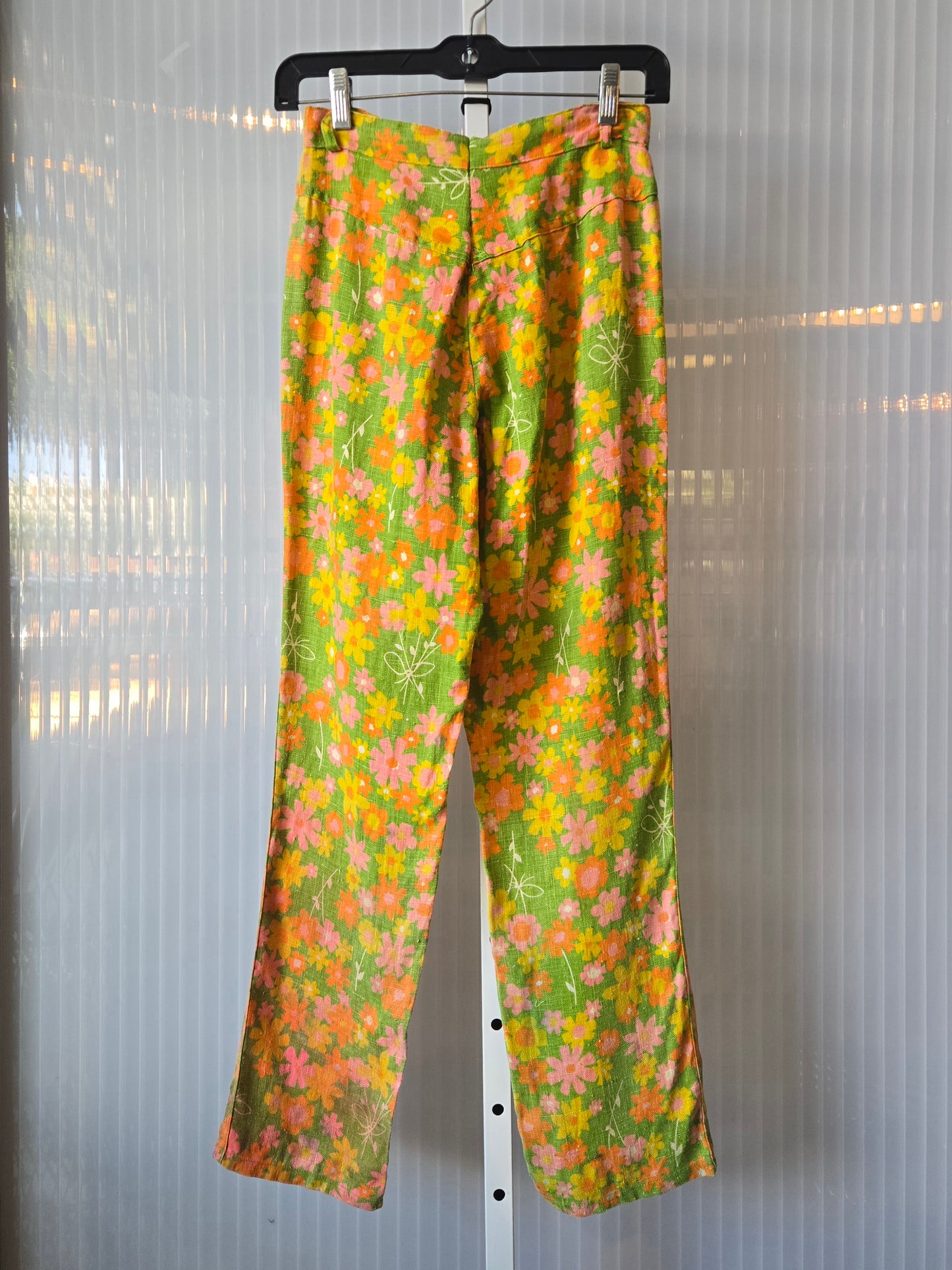 1970s Green Flower Power Pants