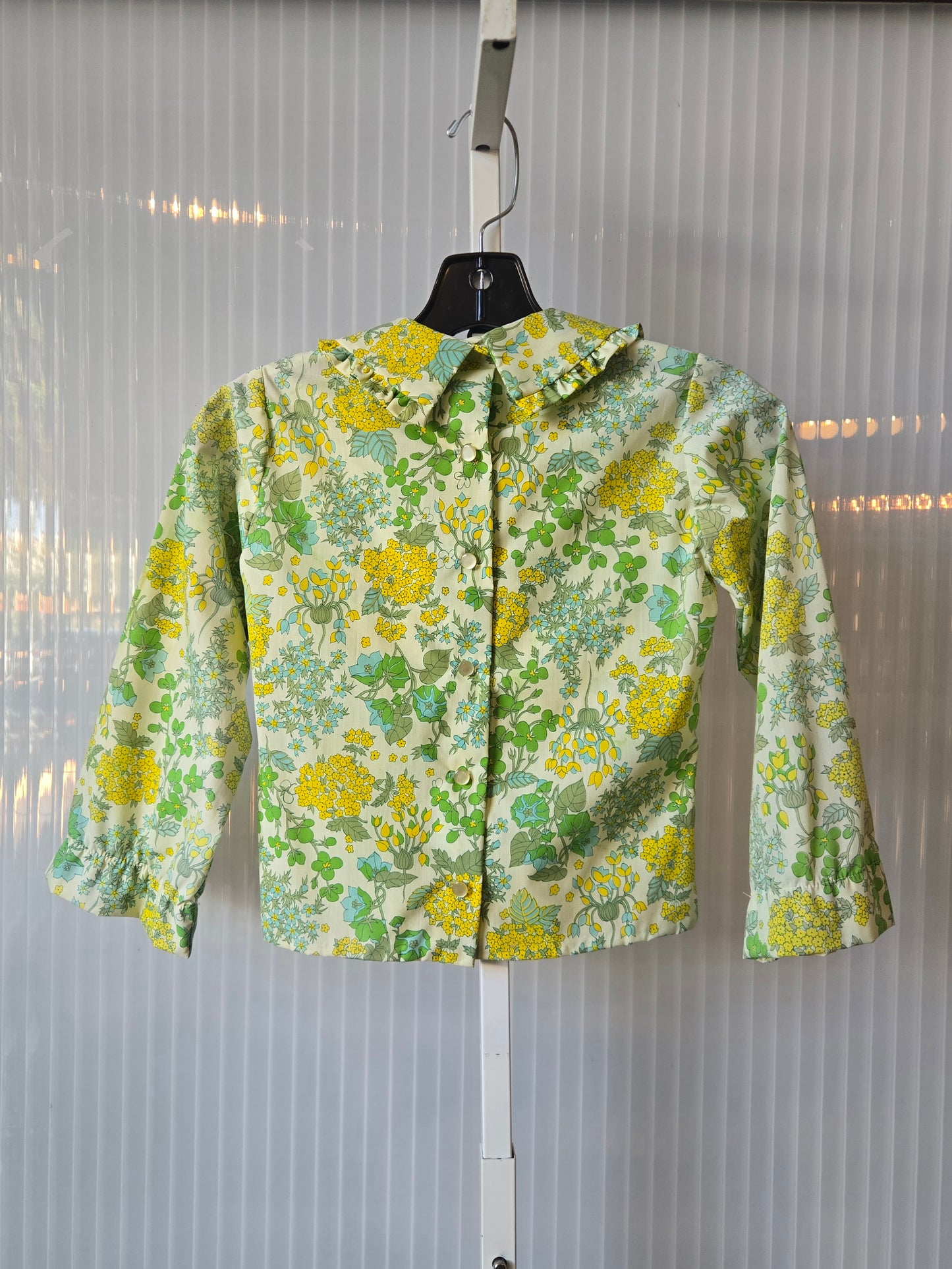 1960s Green & Yellow Floral Print Blouse