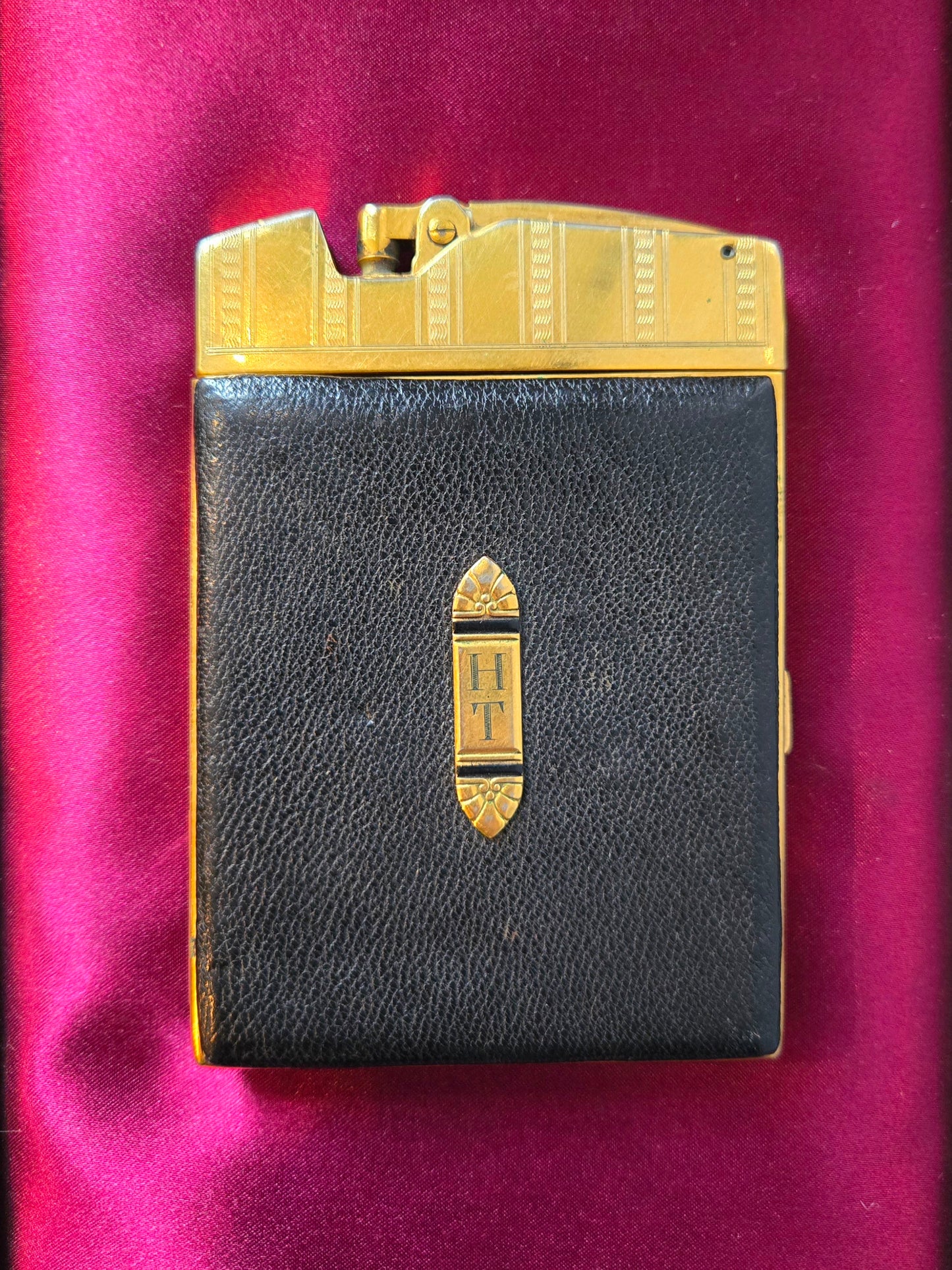 1930s Ronson Gold and Black Leather Lighter Case