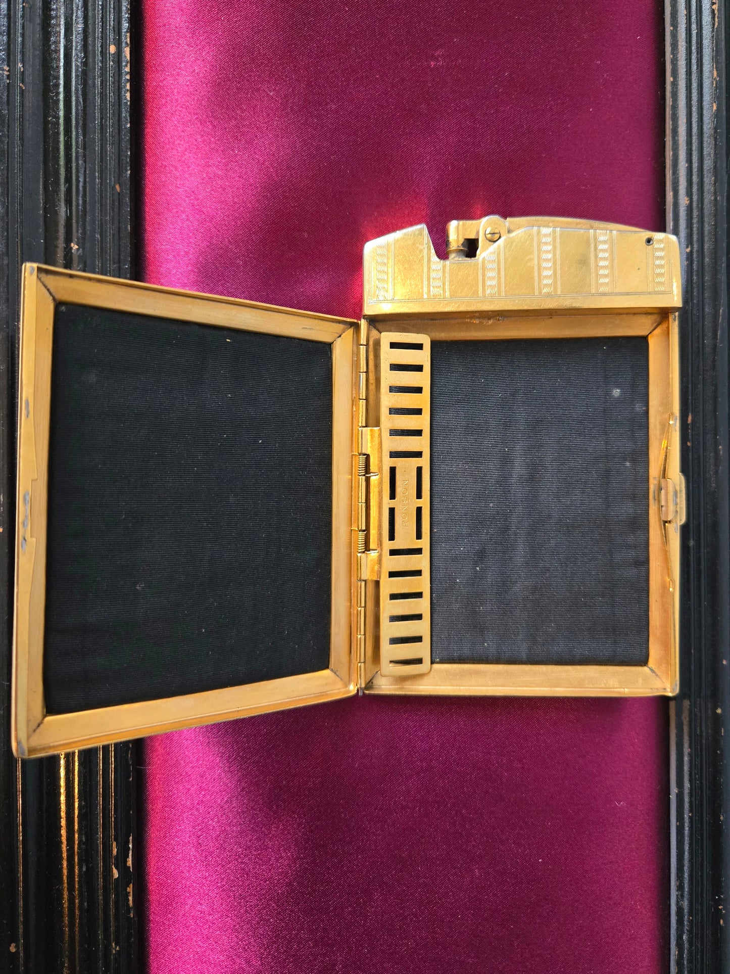 1930s Ronson Gold and Black Leather Lighter Case