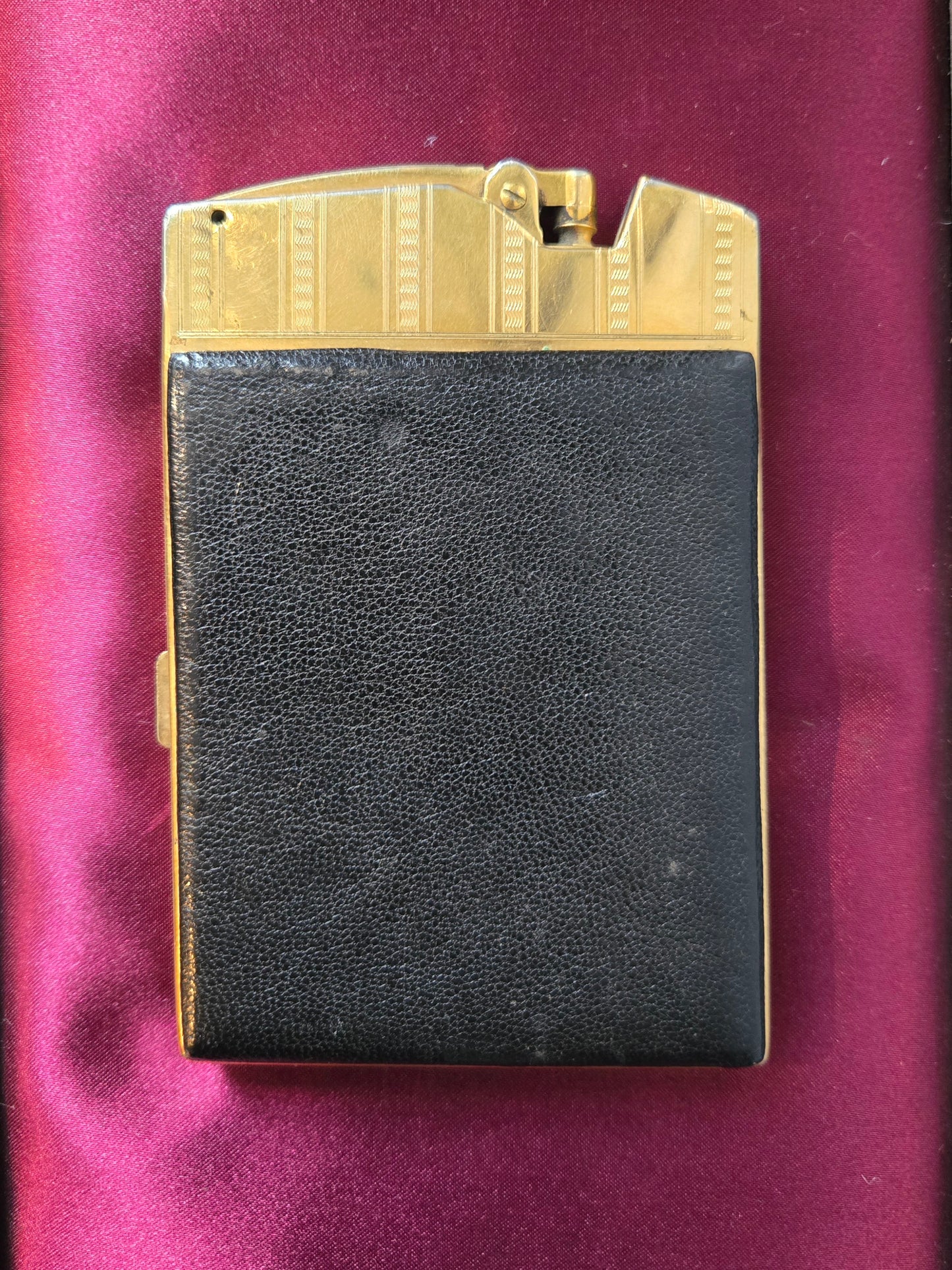 1930s Ronson Gold and Black Leather Lighter Case
