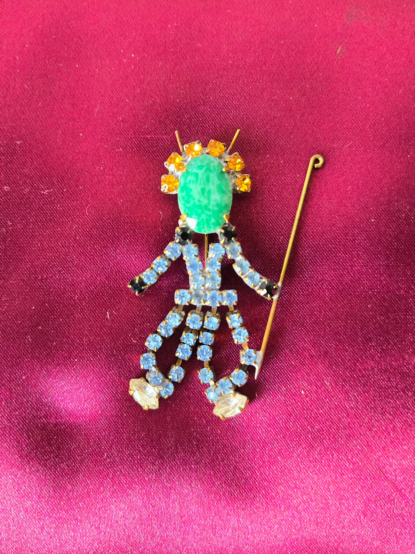 1950s Multicolor Rhinestone Man Brooch