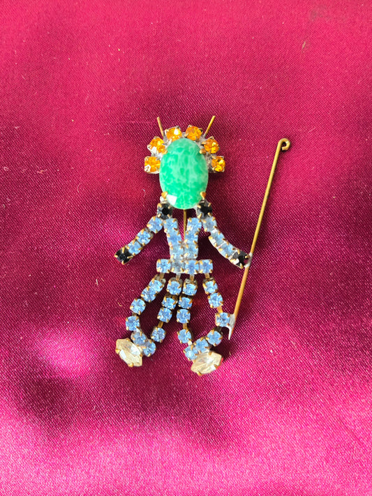 1950s Multicolor Rhinestone Man Brooch