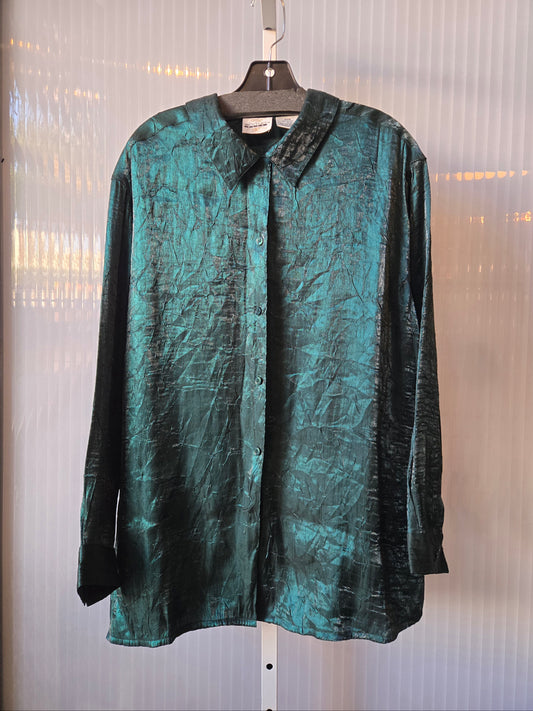 1980s Emerald Green Satin Button-Up Shirt