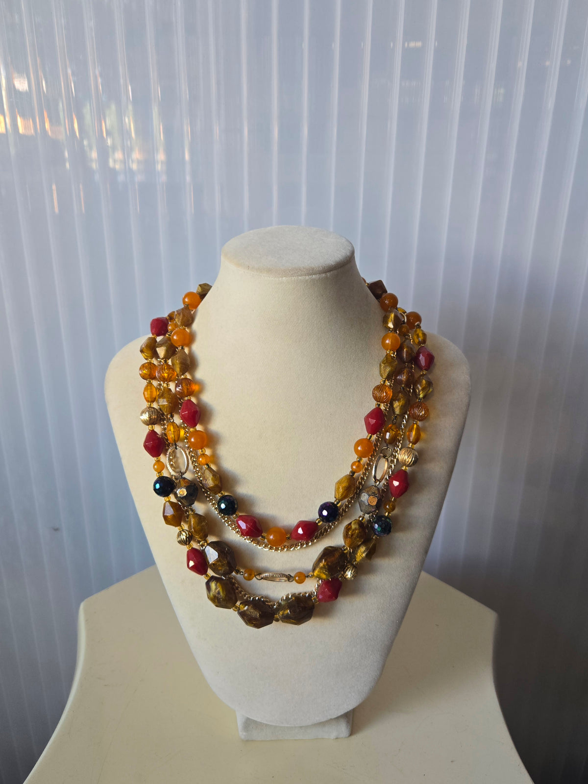1980s Boho Gold Multicolor Bead Necklace