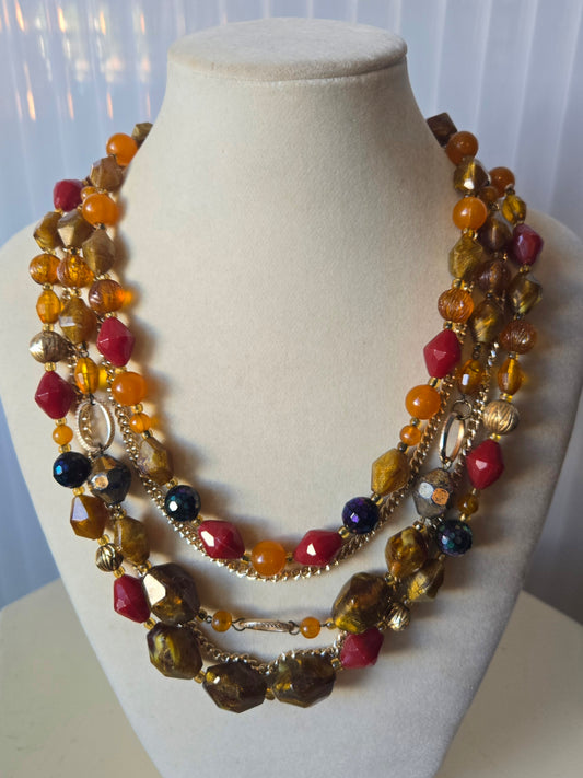 1980s Boho Gold Multicolor Bead Necklace