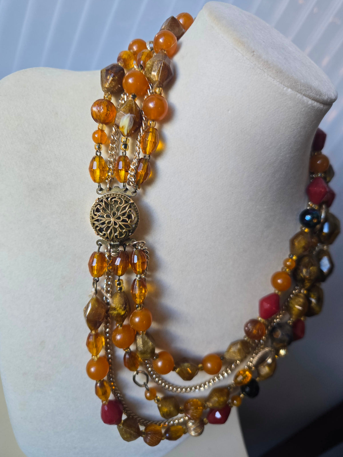 1980s Boho Gold Multicolor Bead Necklace