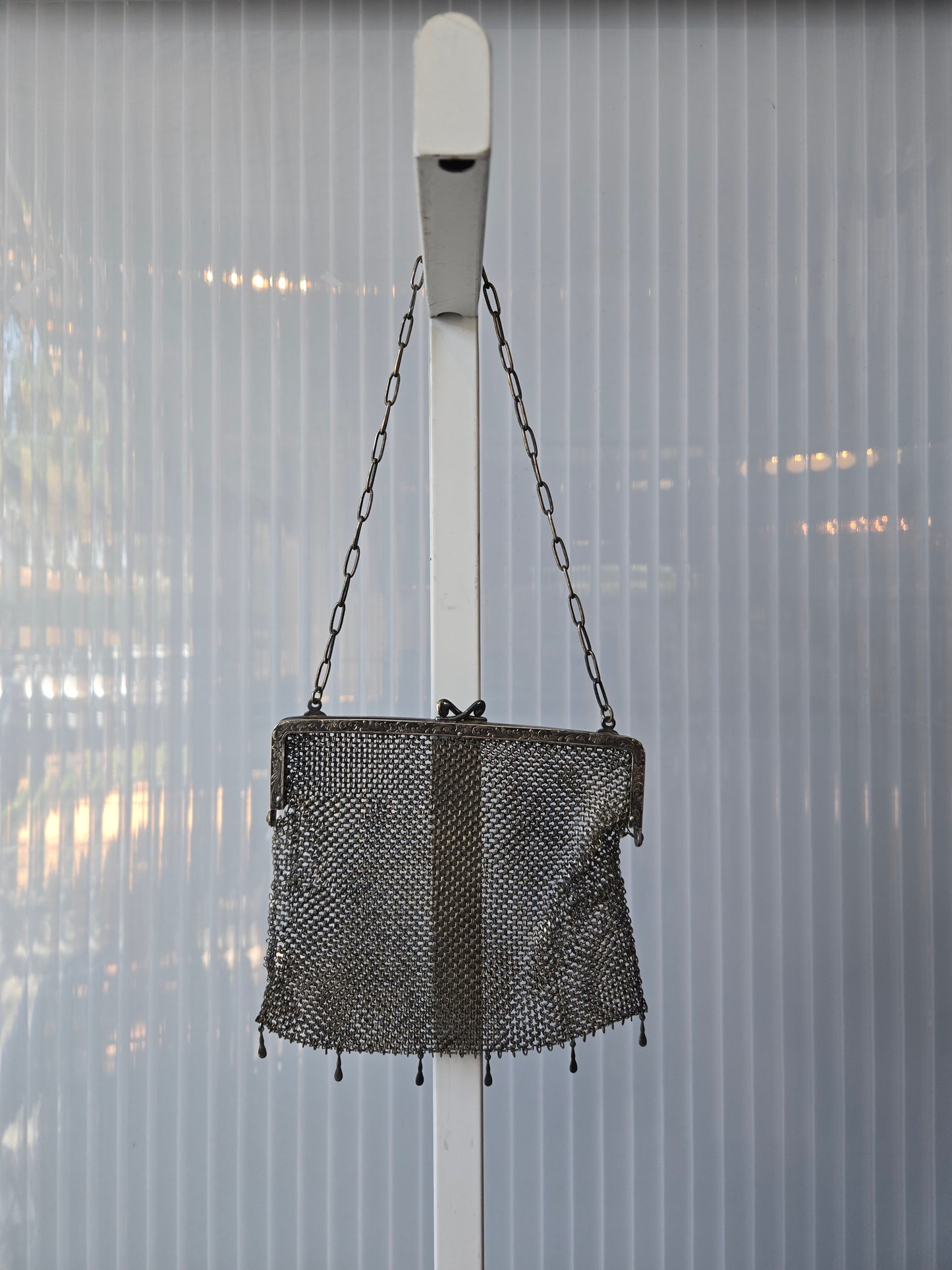 1920s German Silver Floral Chainmail Flapper Purse