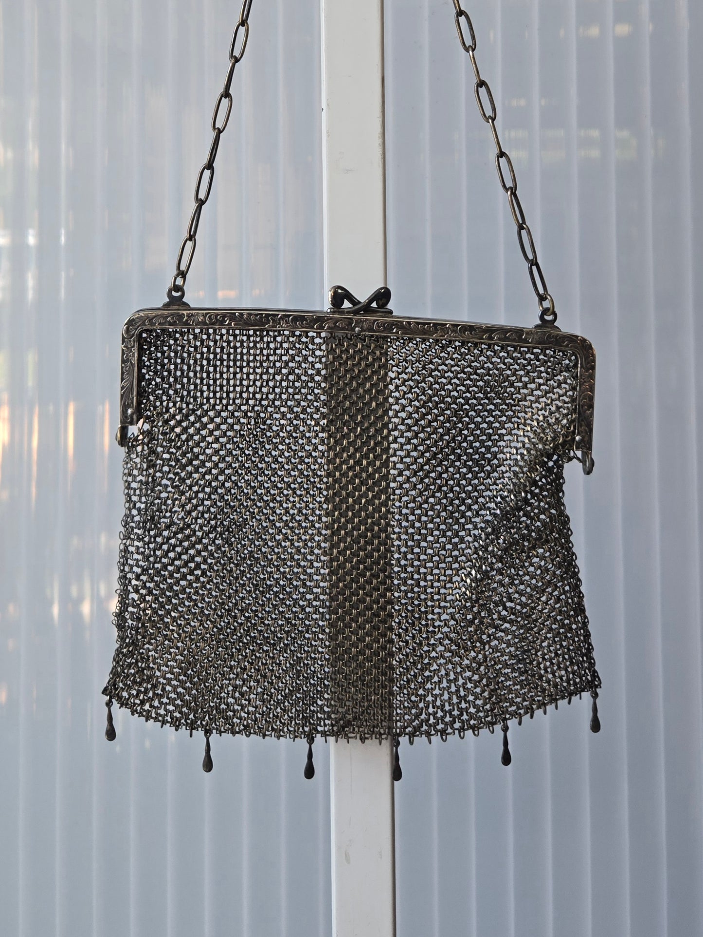 1920s German Silver Floral Chainmail Flapper Purse