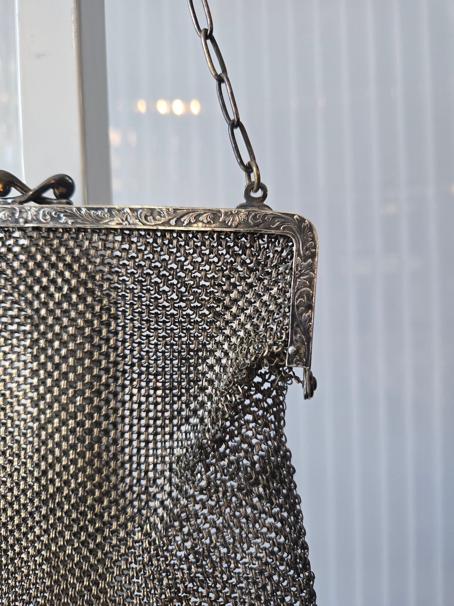 1920s German Silver Floral Chainmail Flapper Purse