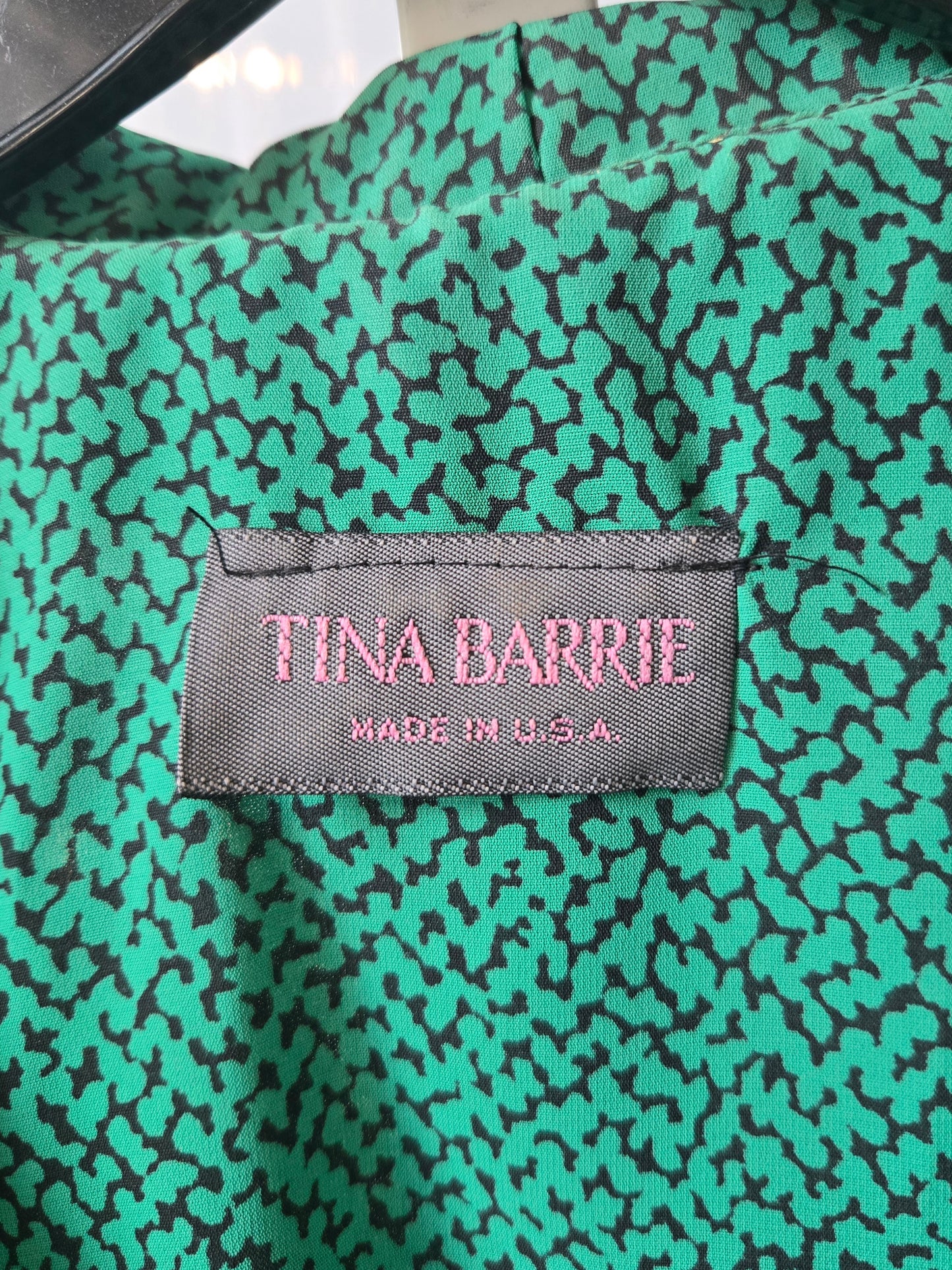 1980s Green Black Pussybow Blouson Dress