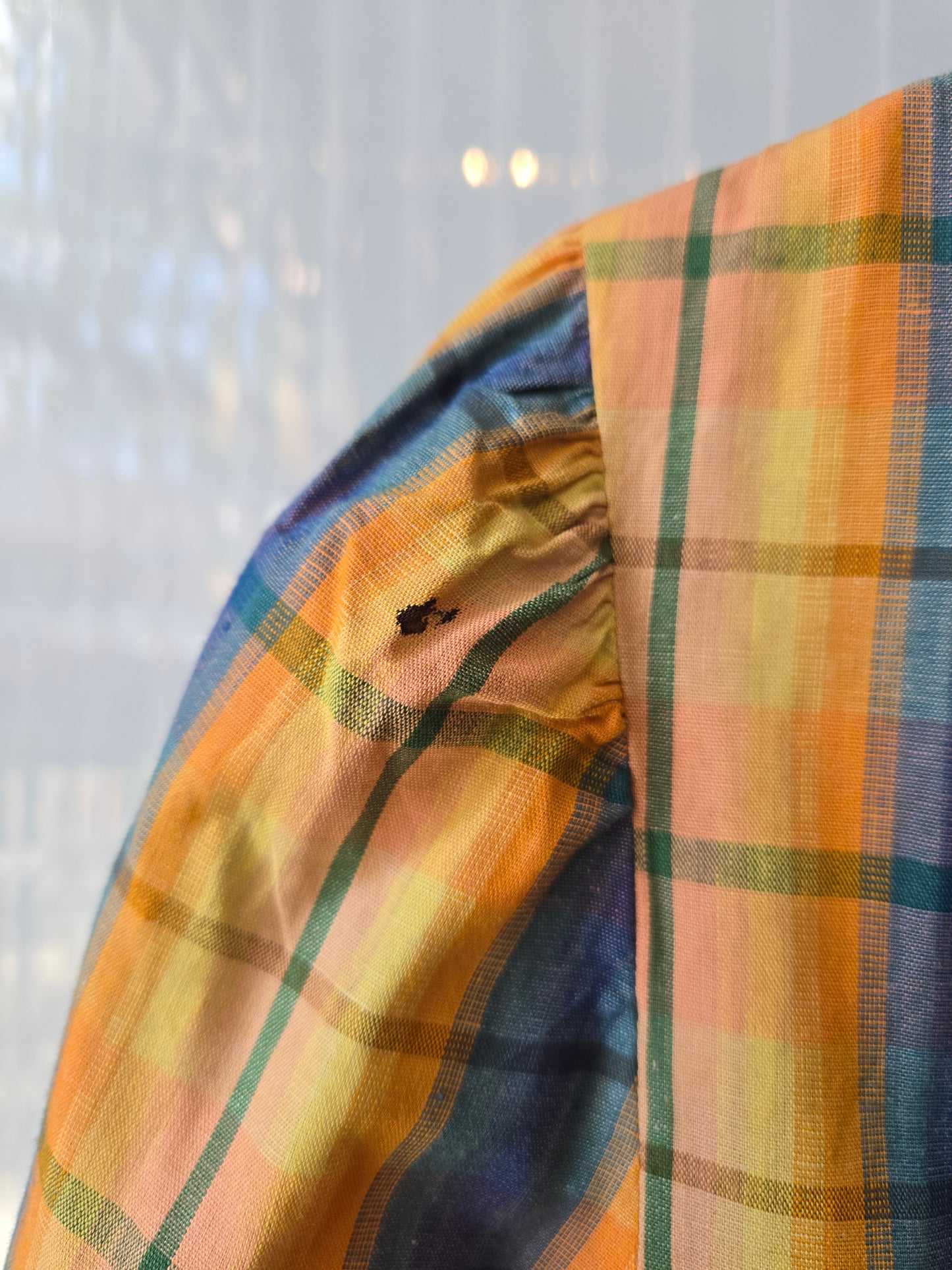 1960s Orange Blue Yellow Plaid Shirtwaist Dress