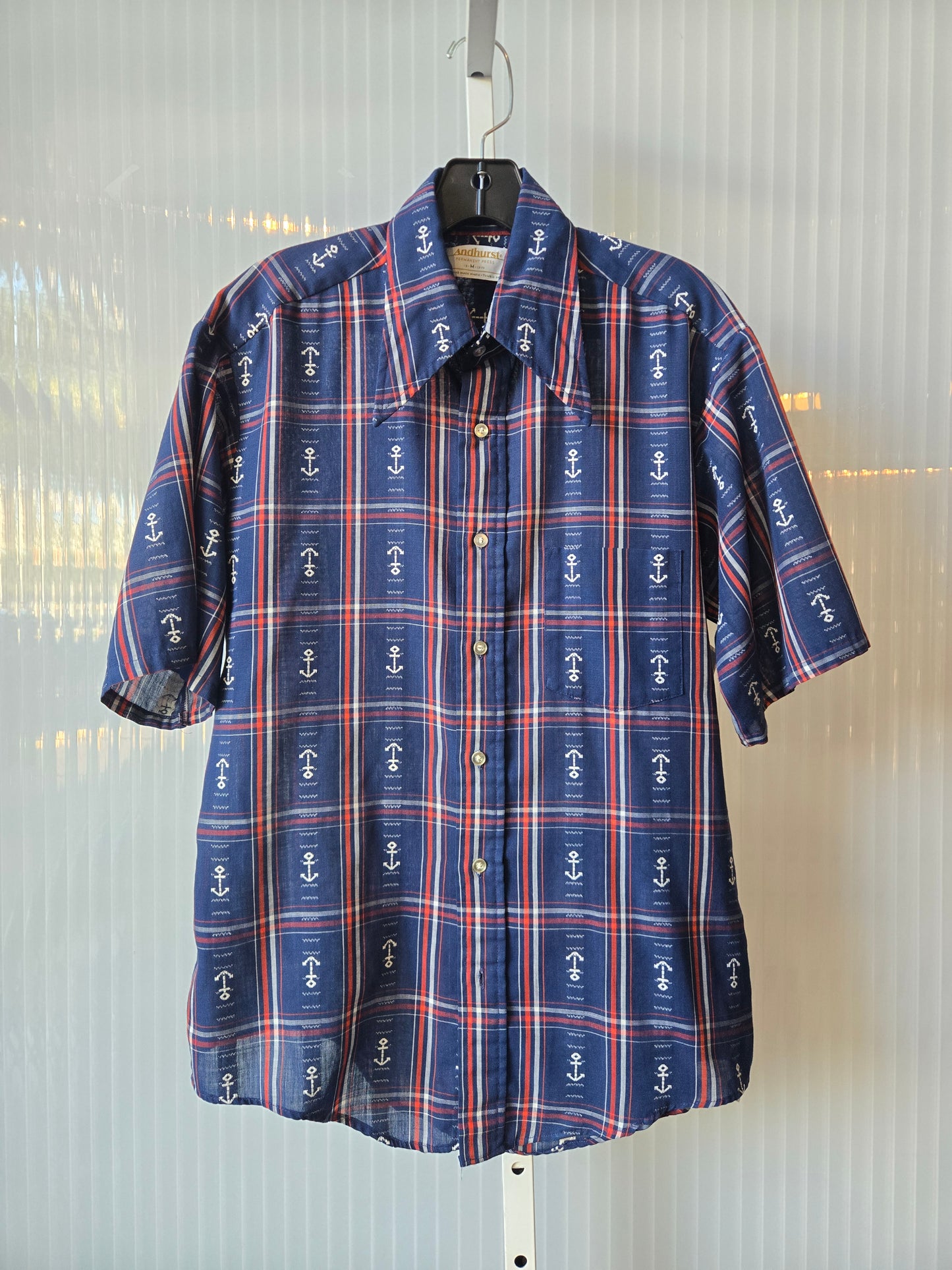 1970s Anchor Blue Plaid Button Up Shirt