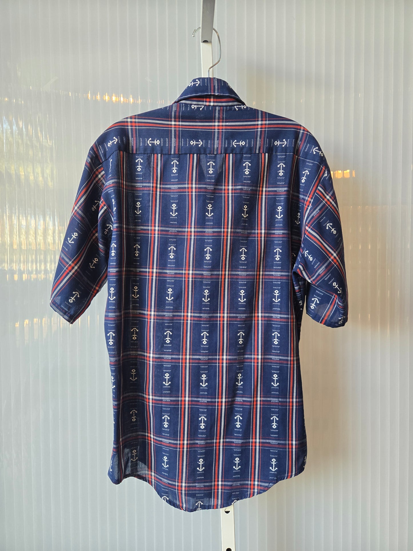 1970s Anchor Blue Plaid Button Up Shirt