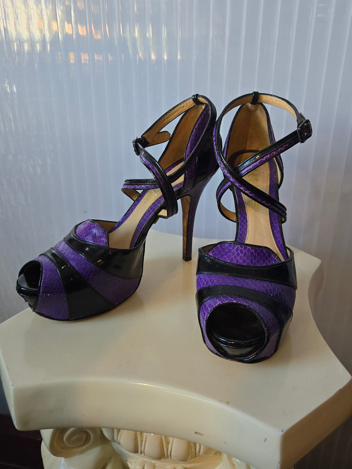 Y2K L.A.M.B Gwen Stefani Black Purple Platform Heels