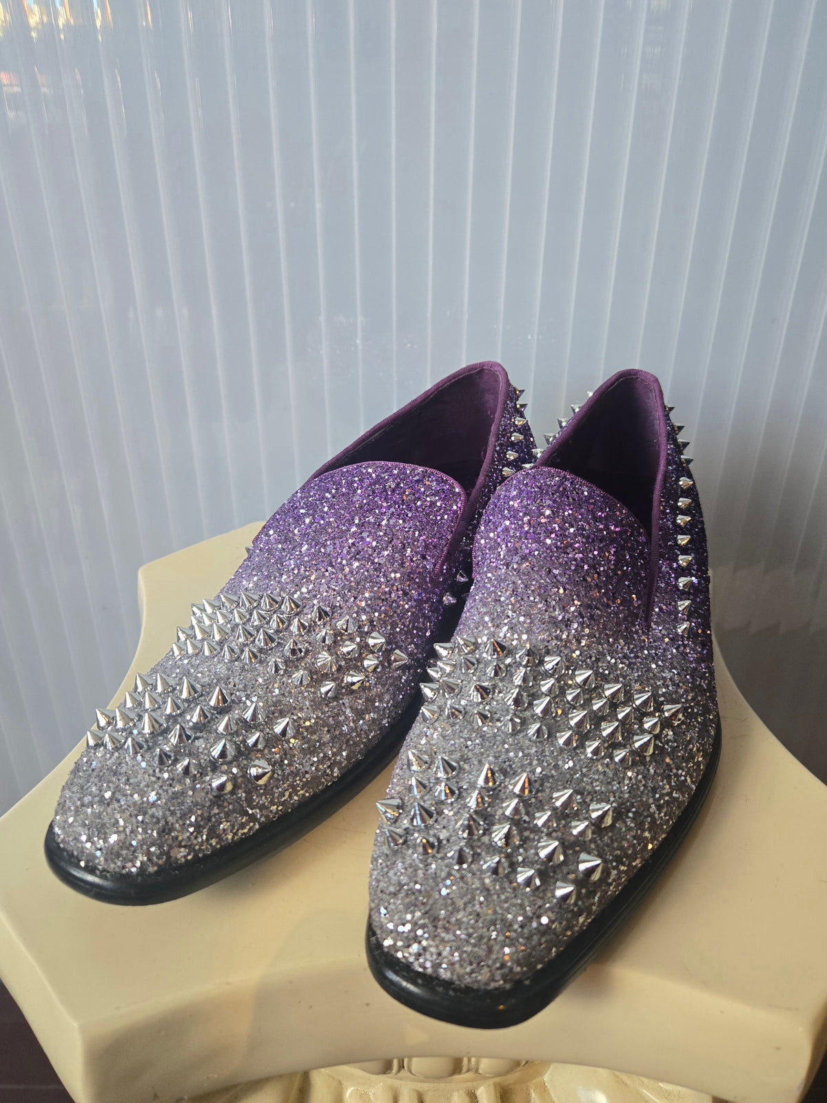 Purple Glitter Spiked Loafers