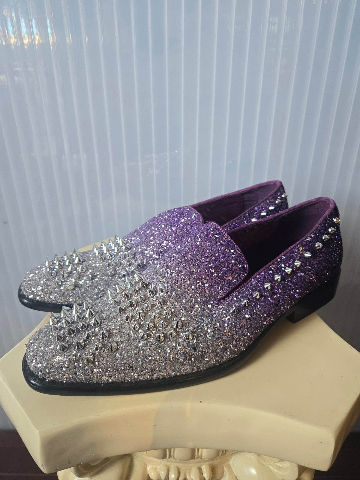 Purple Glitter Spiked Loafers