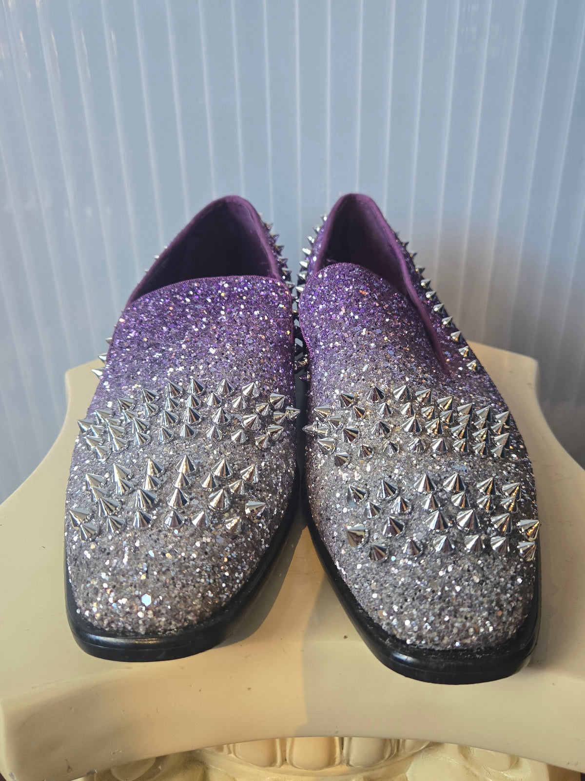 Purple Glitter Spiked Loafers