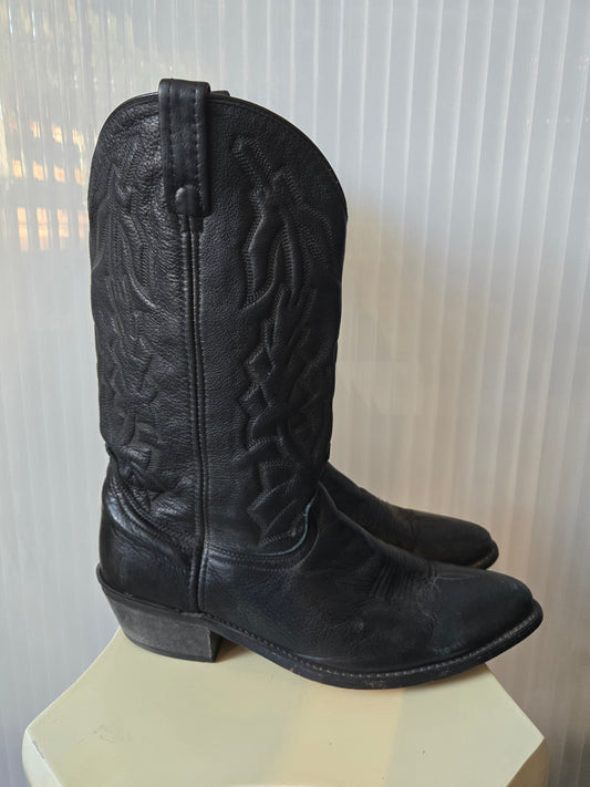 1990s Black Leather Cowboy Boots
