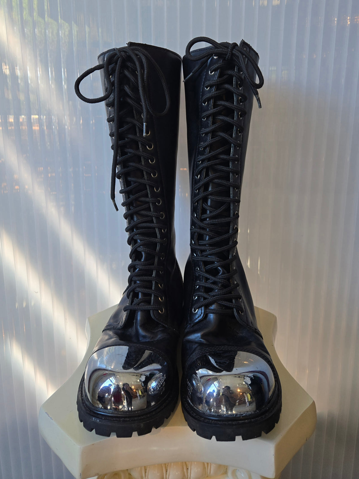 1990s Boodaz Black Silver Cross Combat boots