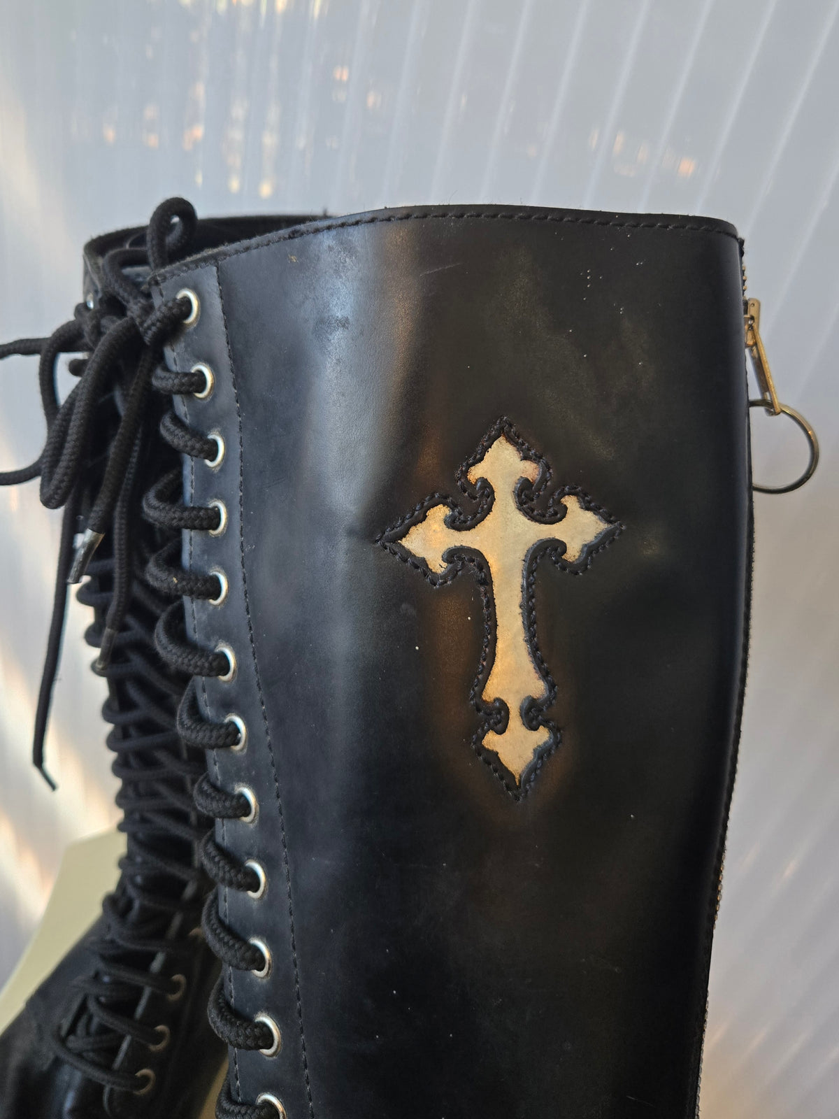 1990s Boodaz Black Silver Cross Combat boots