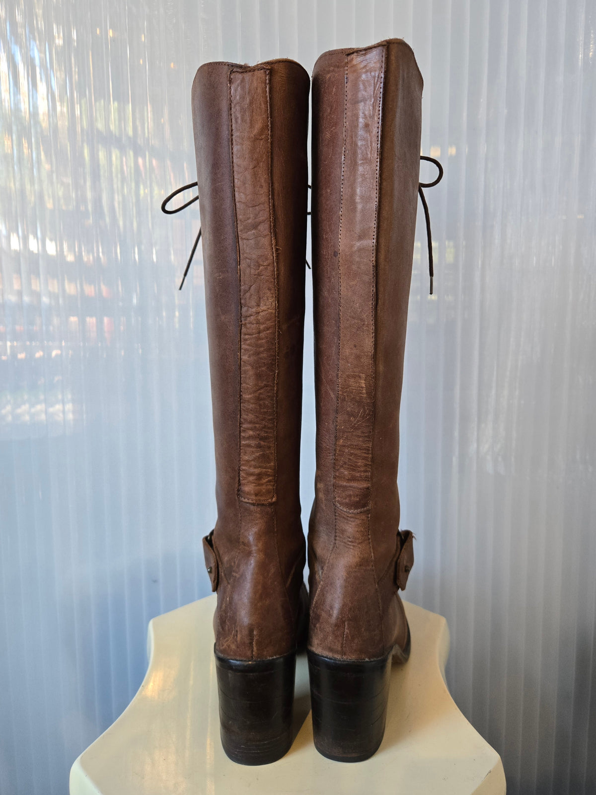 Charles David Lace-up Brown Knee High Leather Boots