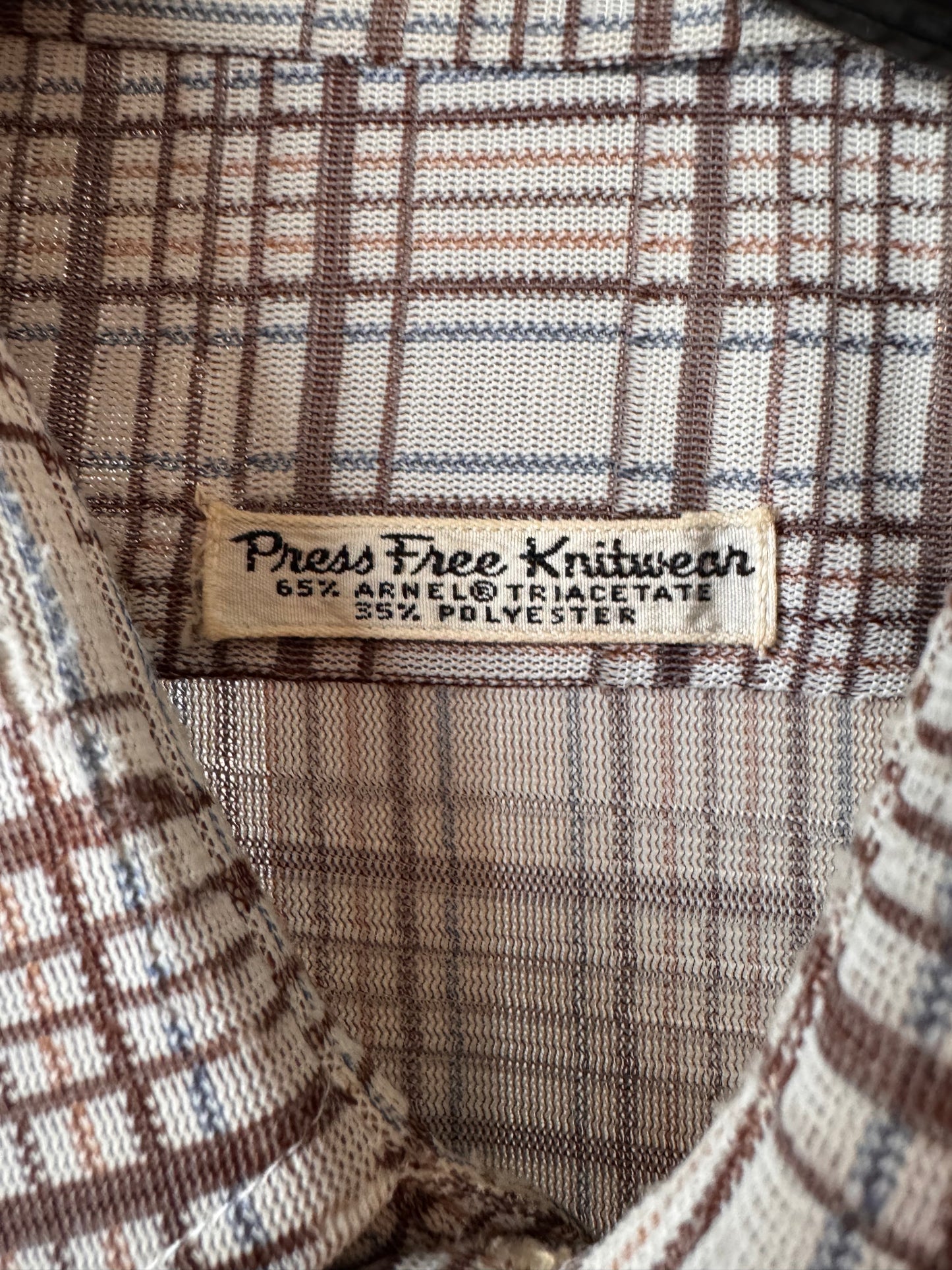 1970s Brown Windowpane Plaid Button Up Shirt