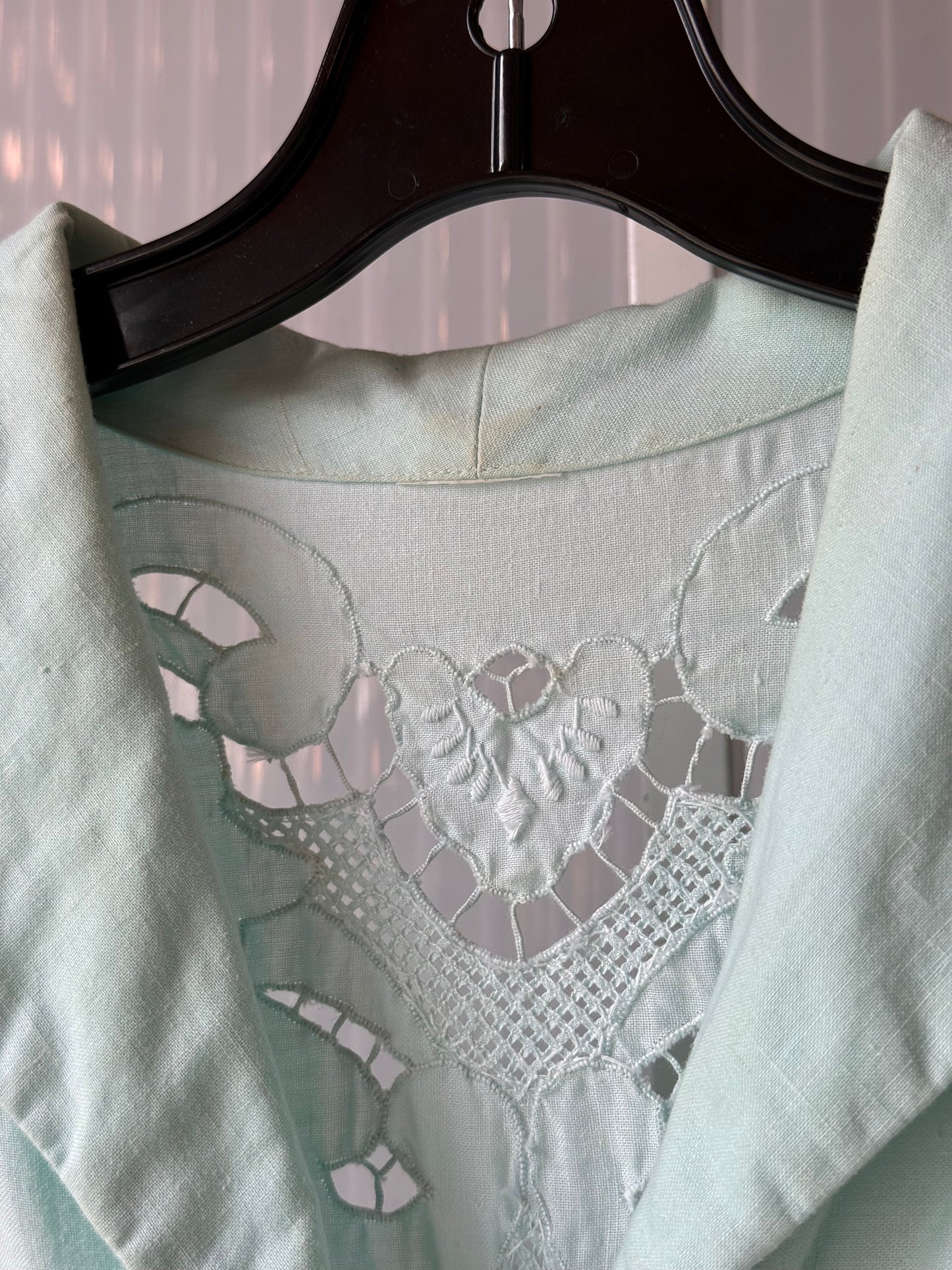 1970s Pastel Blue Shirtwaist Dress w/ Floral Eyelet