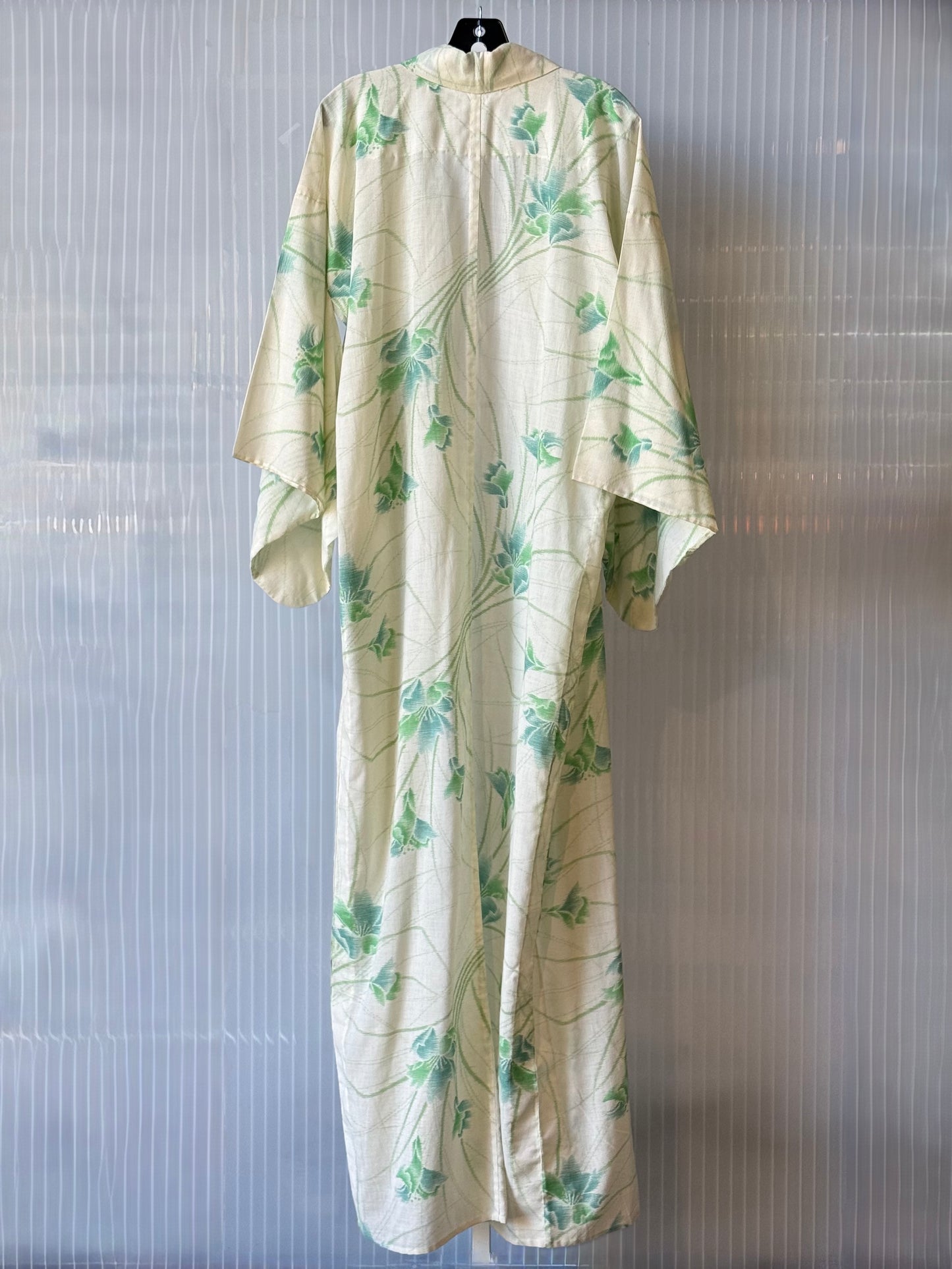 Pale Green Cotton Kimono with Floral Print