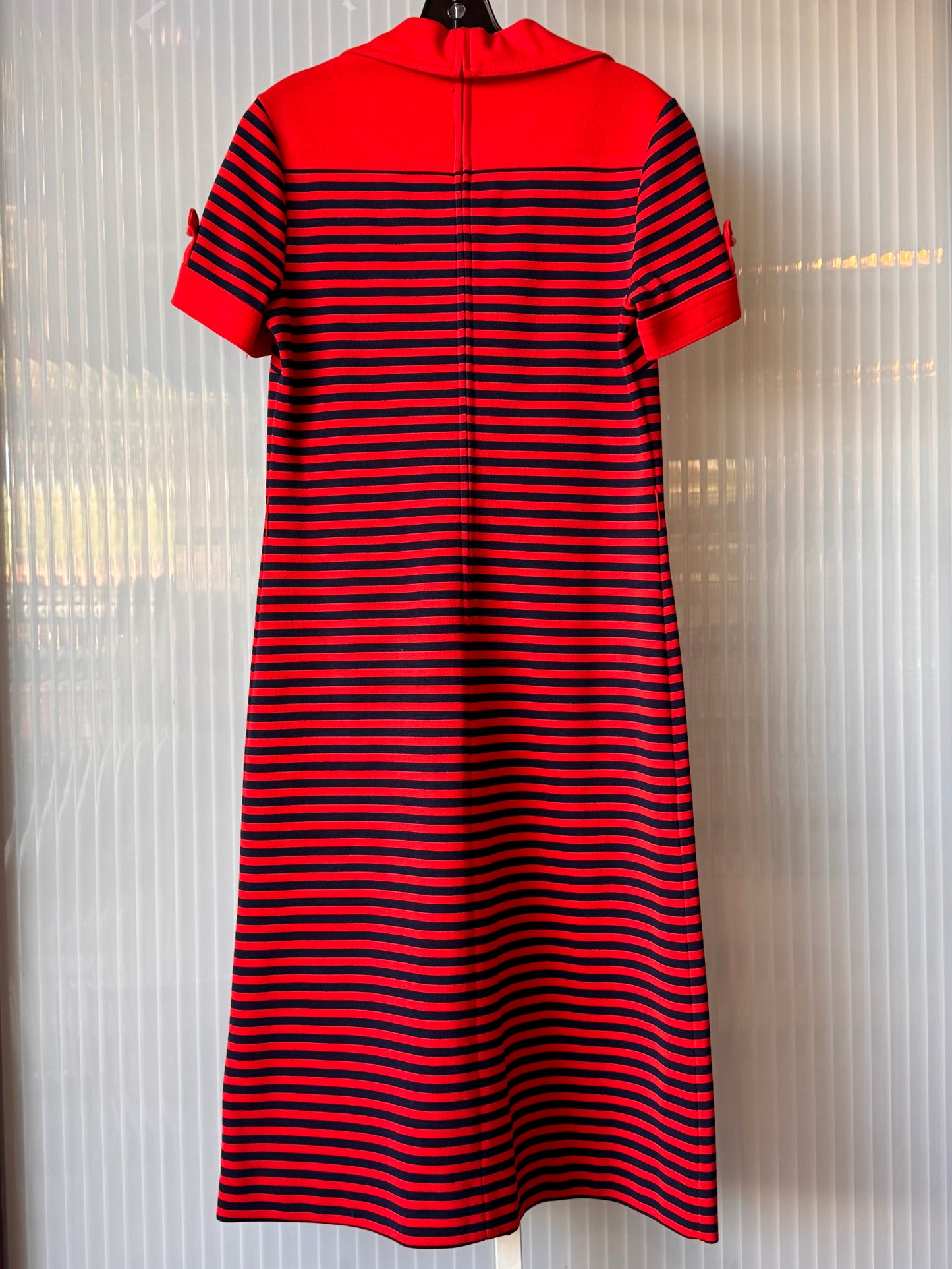 1970s Red & Navy Stripe Collared Knit Dress
