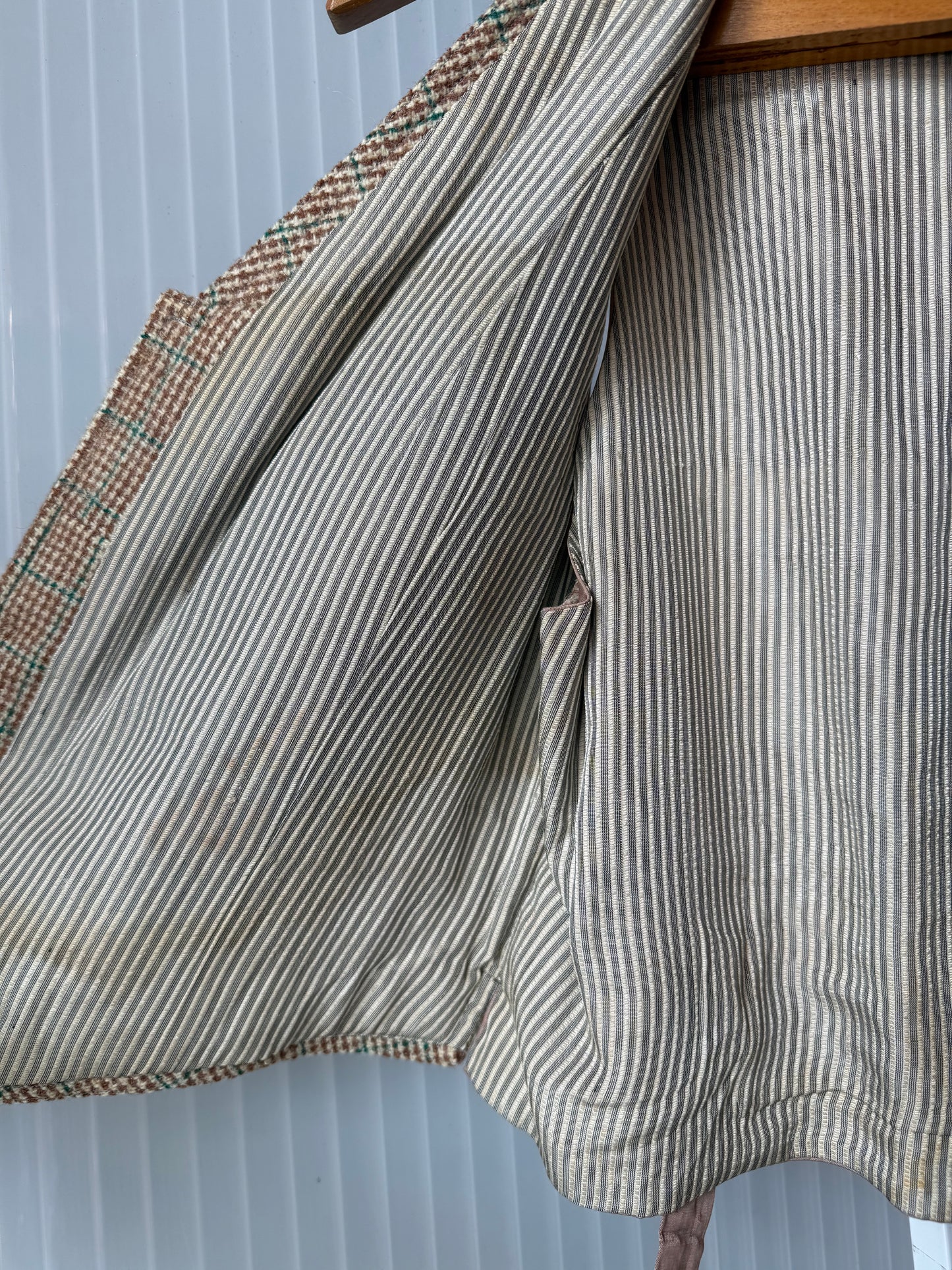 1970s Cream & Green Wool Tweed Suit Set