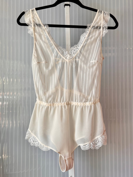1980s White Sheer Bodysuit Lingerie Teddy