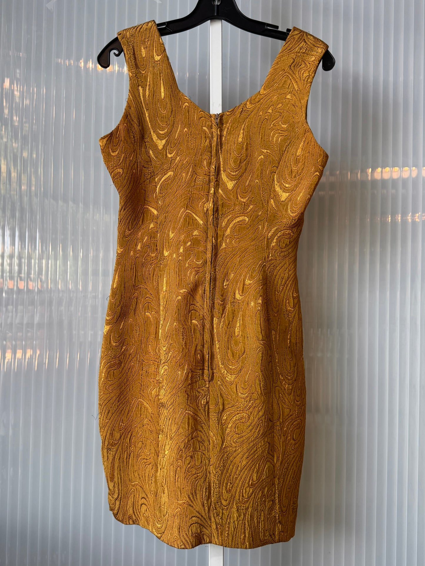1990s Golden Paisley-like-Brocade Evening Dress