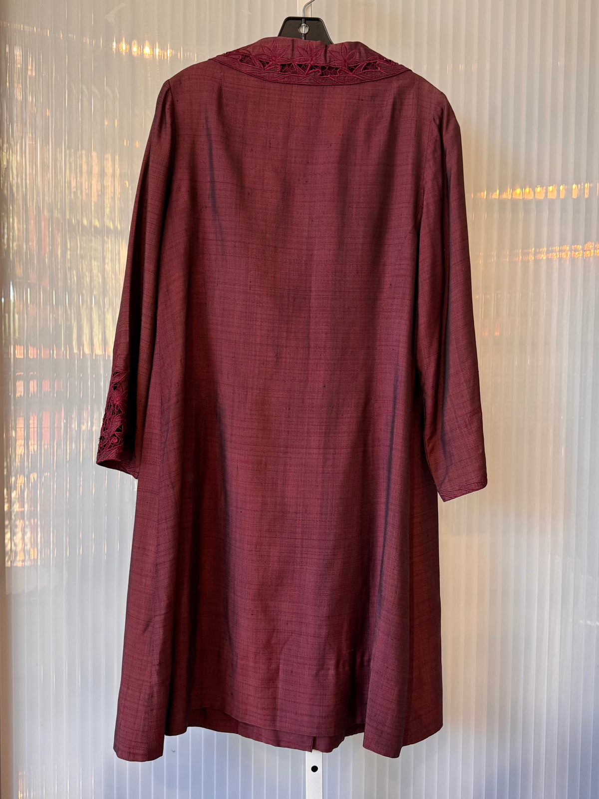 1960s Burgundy Red Coat With Foliage Embroidered Collar